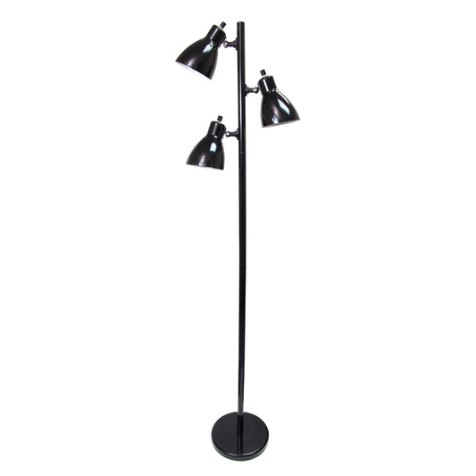 All The Rages Essentix 64" Black 3-Light Metal Tree Floor Lamp With Metal Adjustable Spotlight Shades