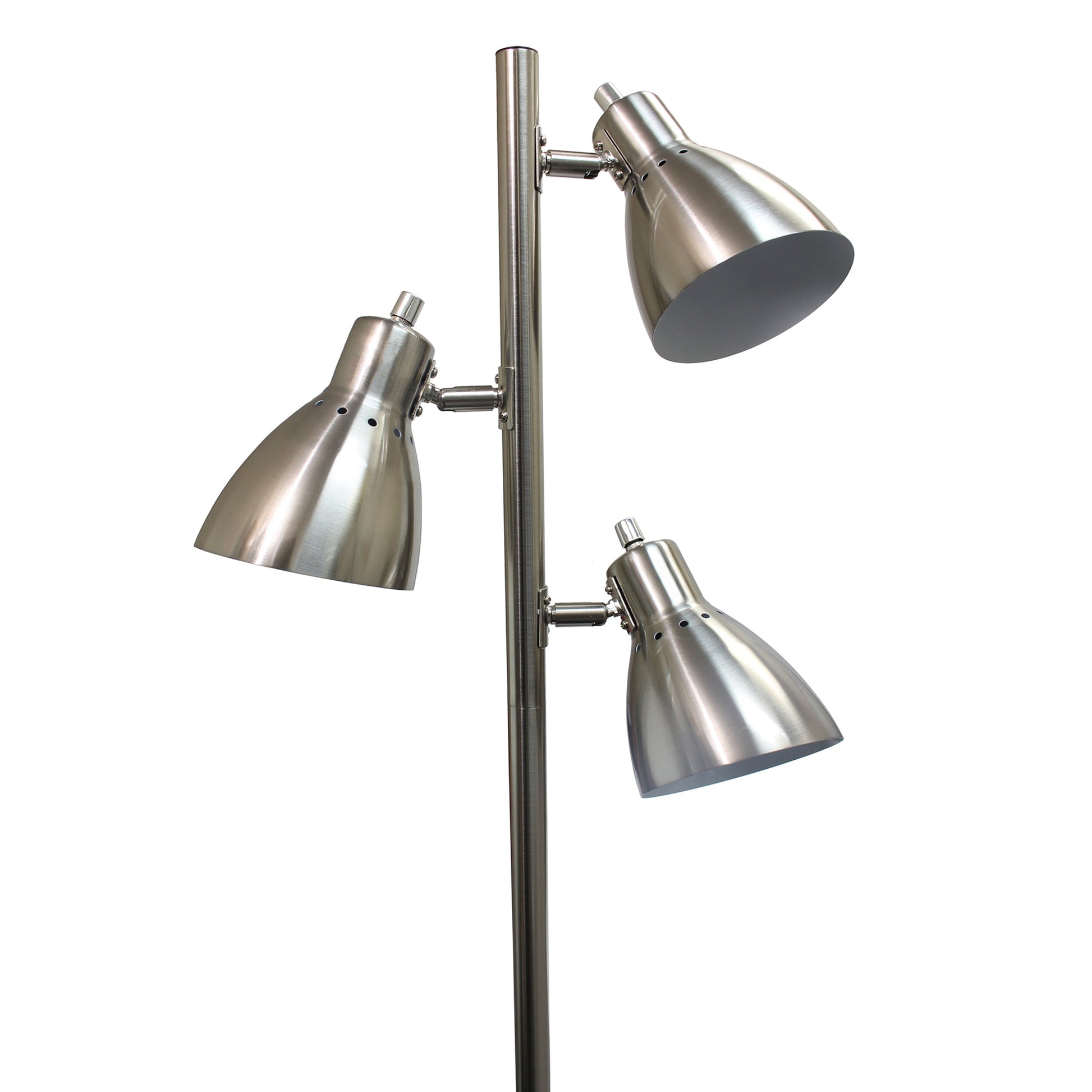 All The Rages Essentix 64" Brushed Nickel 3-Light Metal Tree Floor Lamp With Metal Adjustable Spotlight Shades