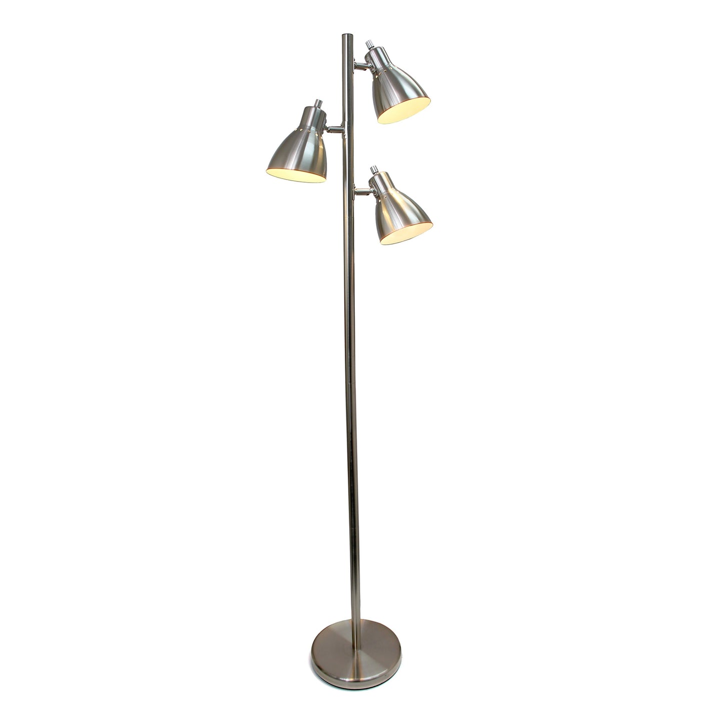 All The Rages Essentix 64" Brushed Nickel 3-Light Metal Tree Floor Lamp With Metal Adjustable Spotlight Shades