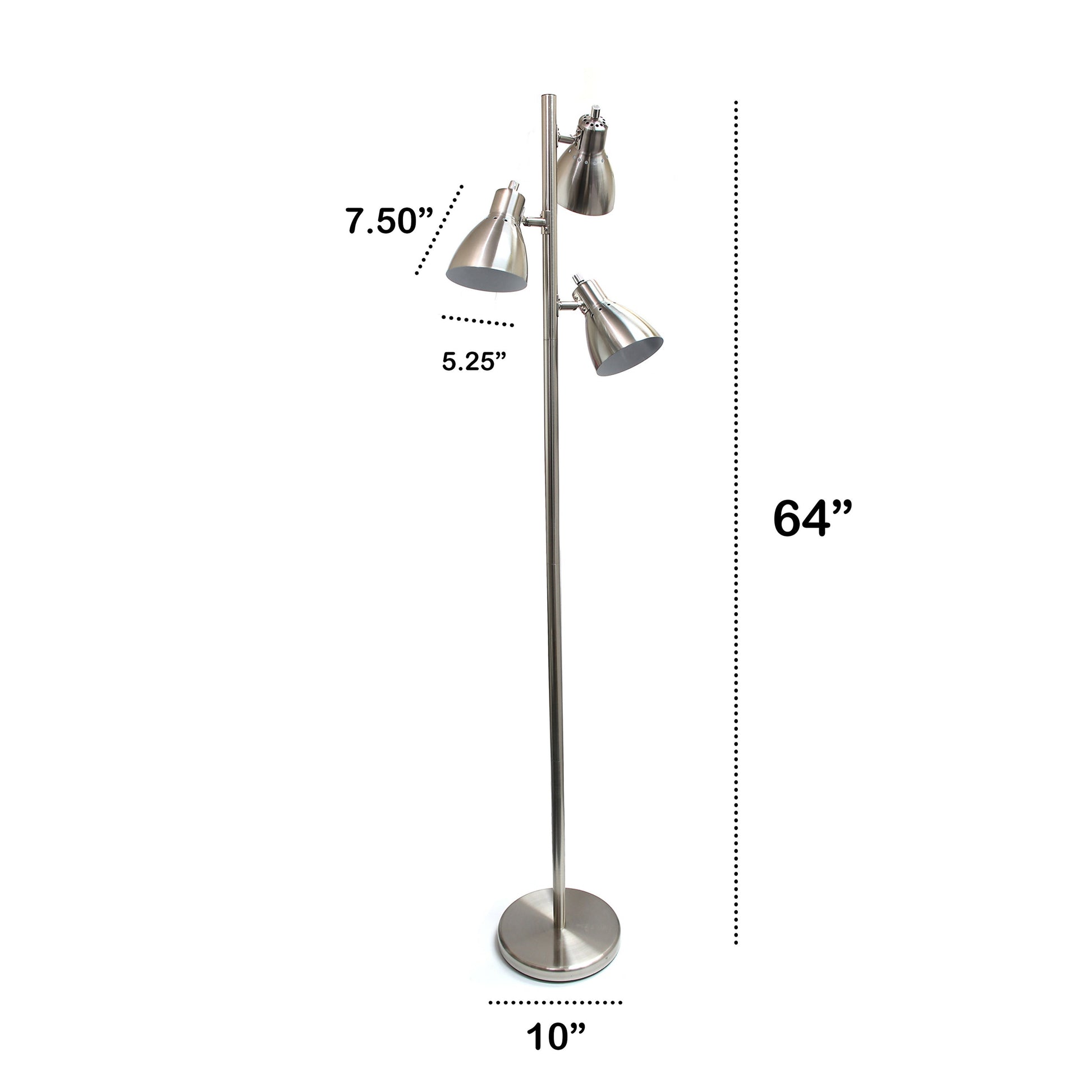 All The Rages Essentix 64" Brushed Nickel 3-Light Metal Tree Floor Lamp With Metal Adjustable Spotlight Shades