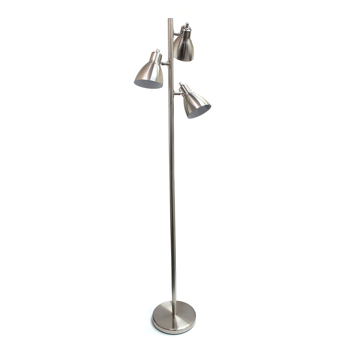 All The Rages Essentix 64" Brushed Nickel 3-Light Metal Tree Floor Lamp With Metal Adjustable Spotlight Shades