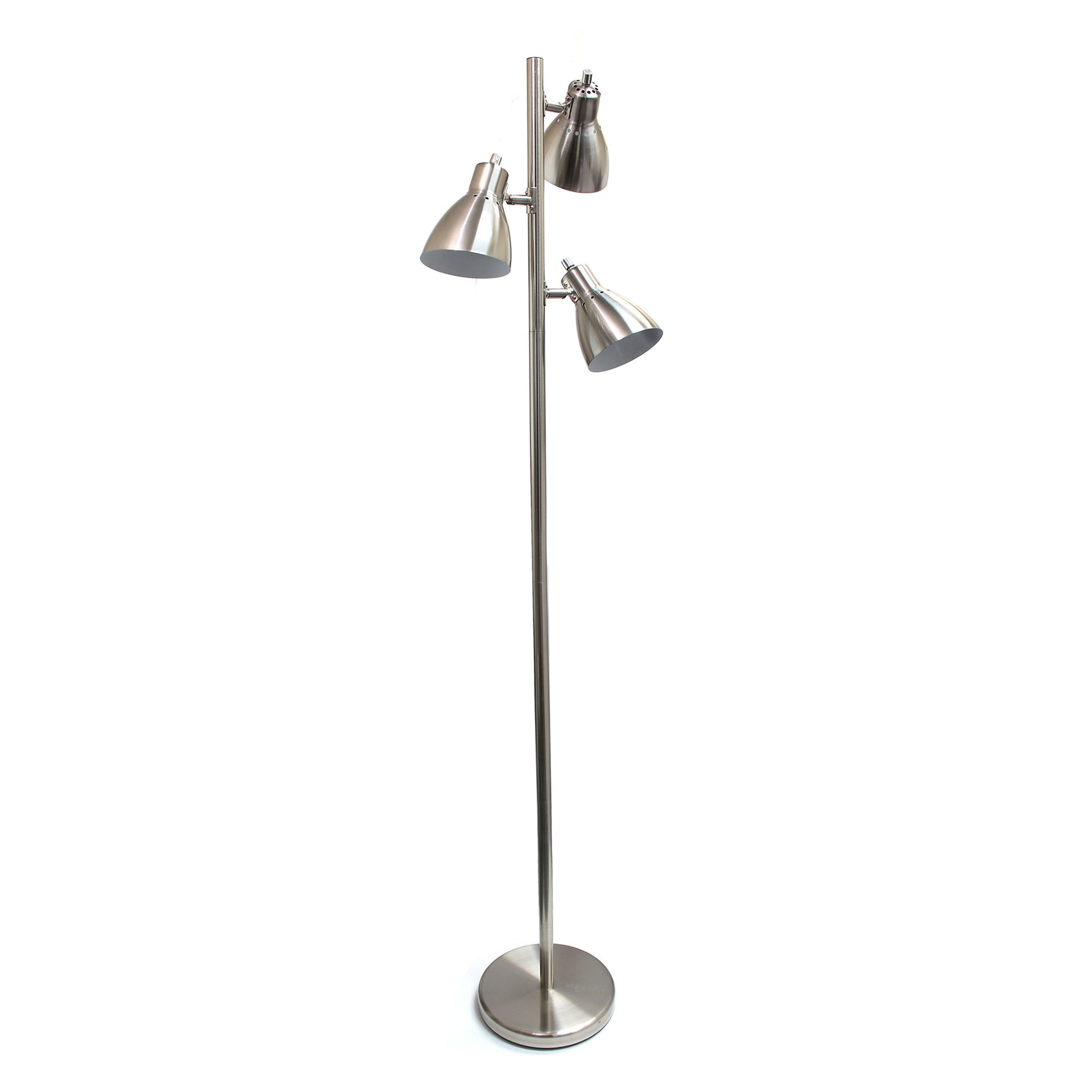 All The Rages Essentix 64" Brushed Nickel 3-Light Metal Tree Floor Lamp With Metal Adjustable Spotlight Shades