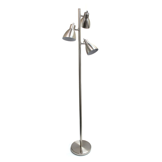 All The Rages Essentix 64" Brushed Nickel 3-Light Metal Tree Floor Lamp With Metal Adjustable Spotlight Shades