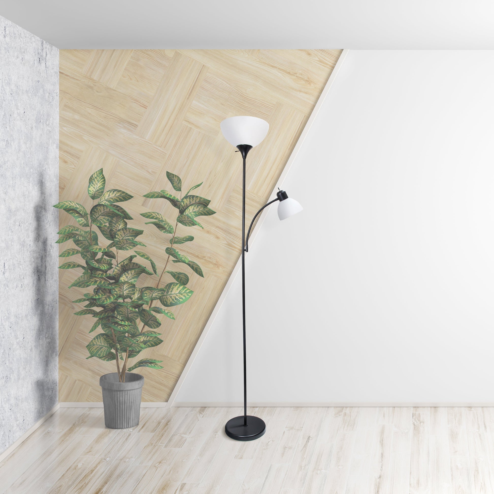 All The Rages Essentix 72" Black 2-Light Mother Daughter Metal Floor Lamp With Torchiere & Reading Light