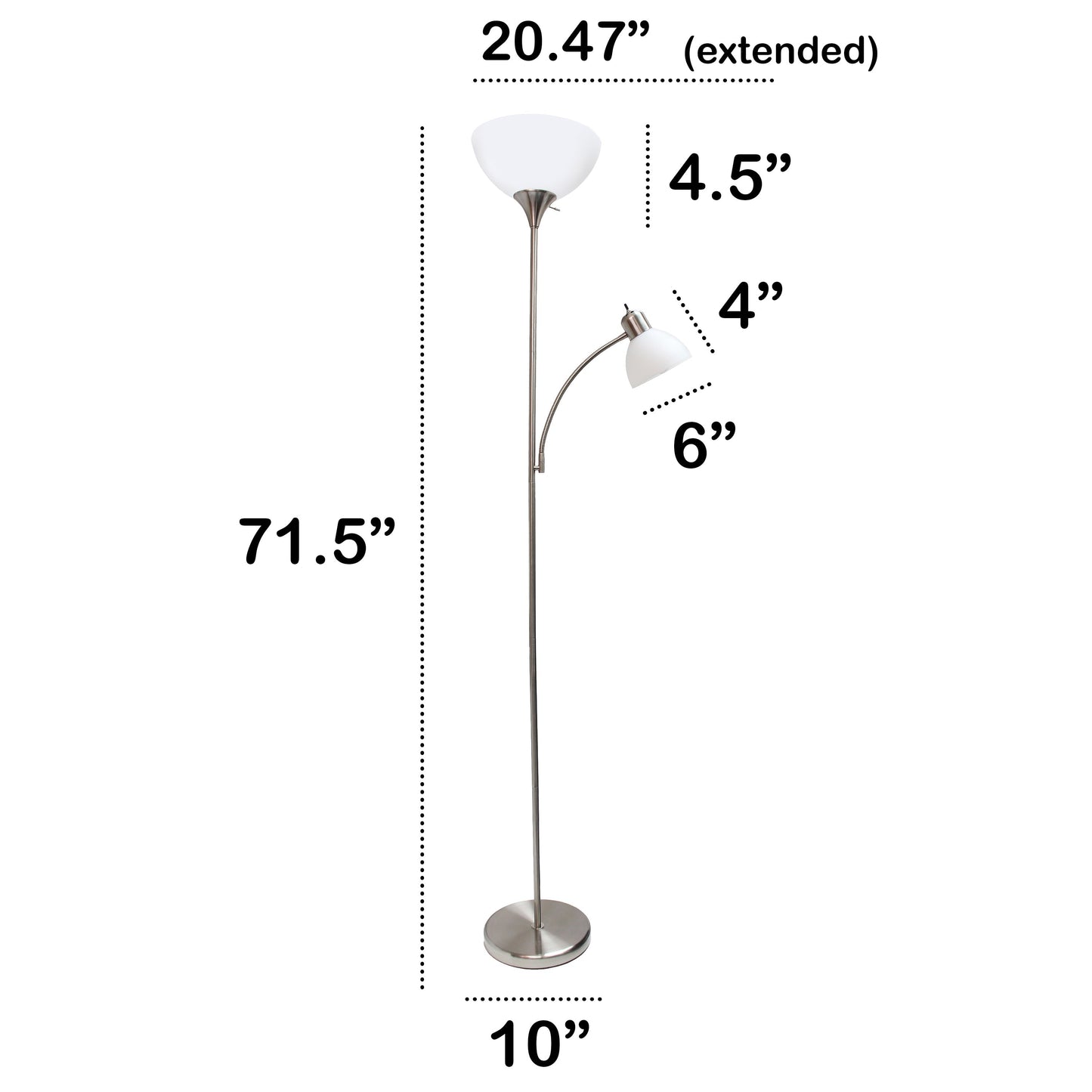 All The Rages Essentix 72" Brushed Nickel 2-Light Mother Daughter Metal Floor Lamp With Torchiere & Reading Light