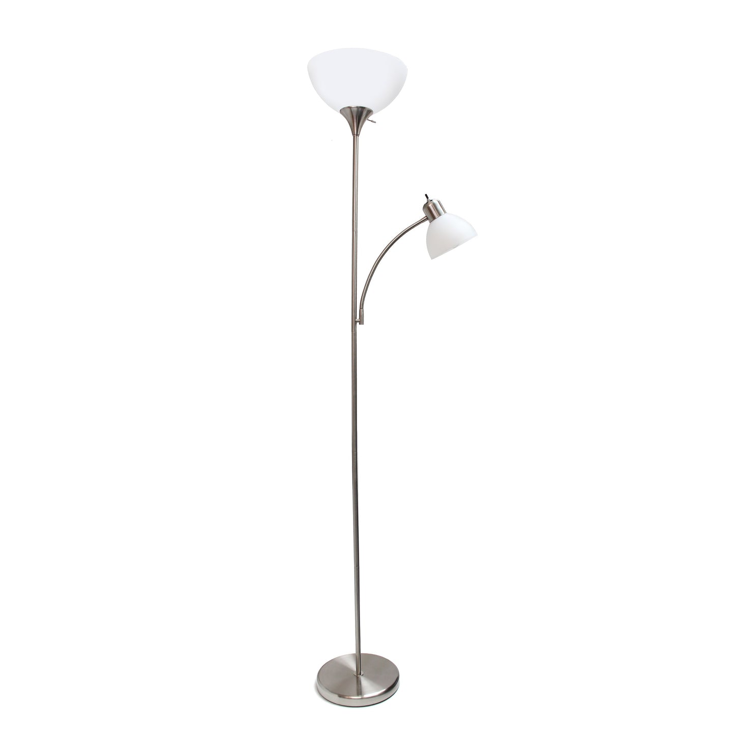 All The Rages Essentix 72" Brushed Nickel 2-Light Mother Daughter Metal Floor Lamp With Torchiere & Reading Light