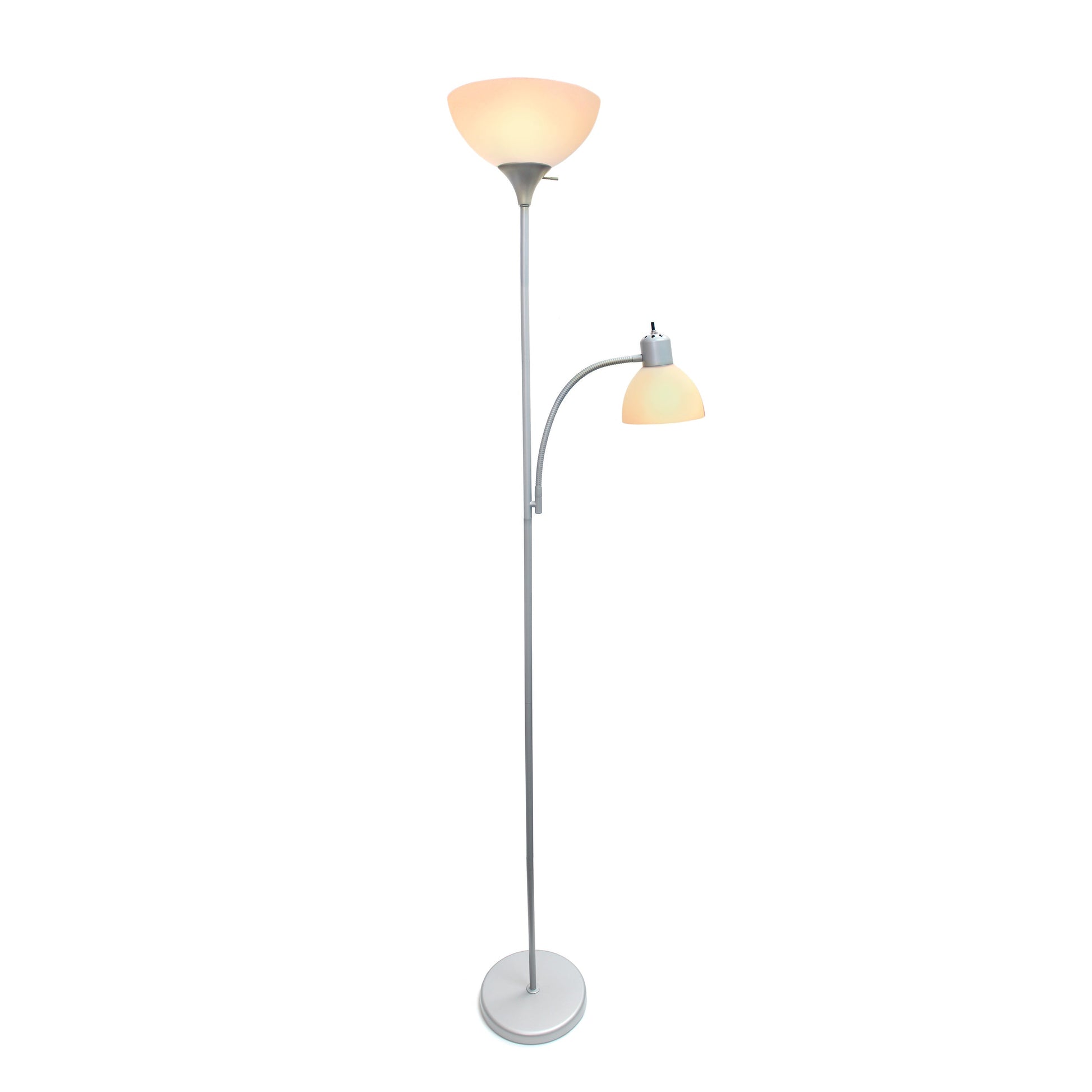 All The Rages Essentix 72" Silver 2-Light Mother Daughter Metal Floor Lamp With Torchiere & Reading Light