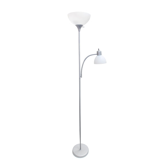 All The Rages Essentix 72" Silver 2-Light Mother Daughter Metal Floor Lamp With Torchiere & Reading Light