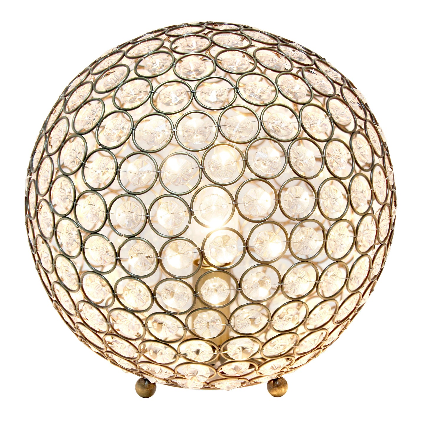 All The Rages Lalia Home 10" Antique Brass Elipse Contemporary Metal Crystal Round Sphere Glamorous Orb Table Lamp