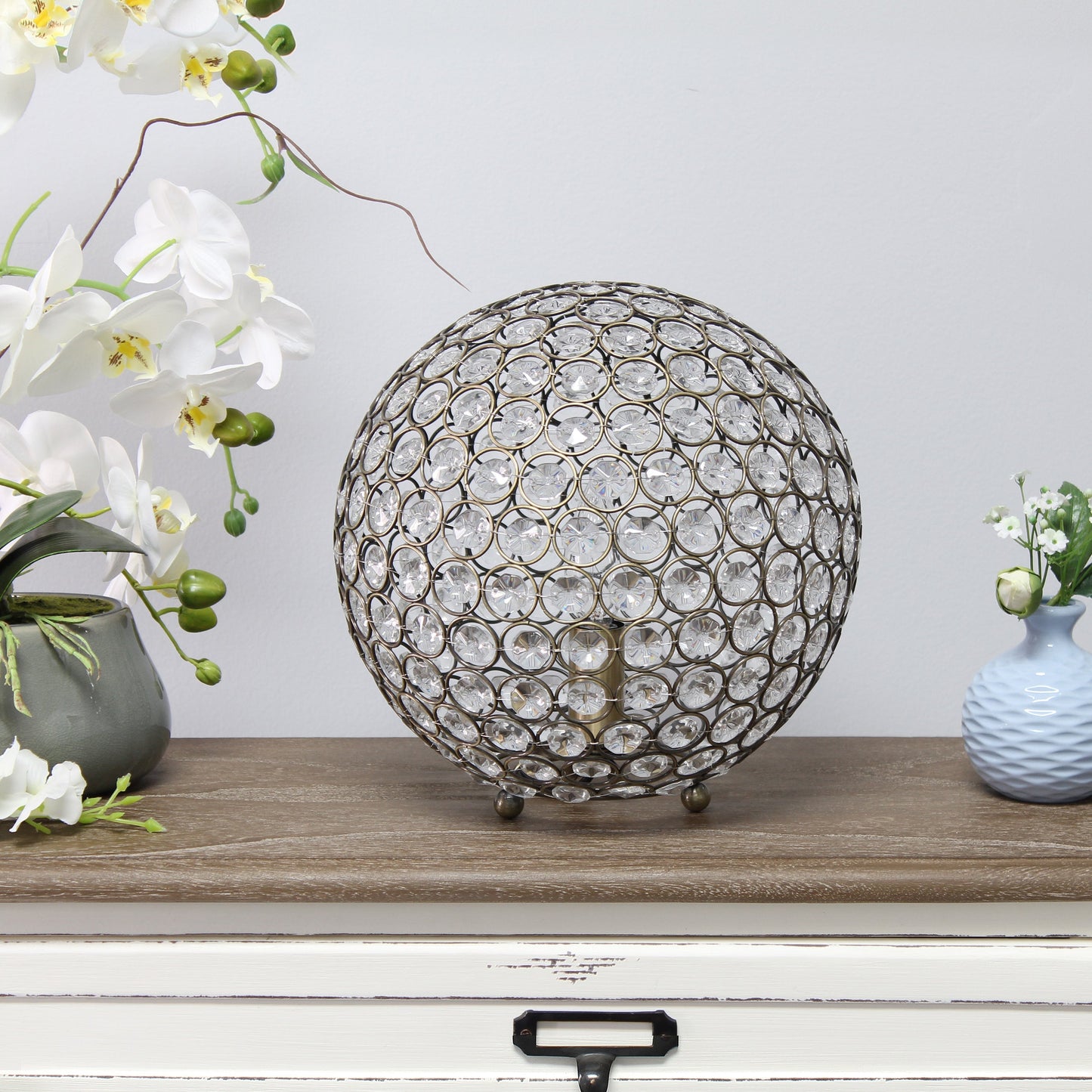 All The Rages Lalia Home 10" Antique Brass Elipse Contemporary Metal Crystal Round Sphere Glamorous Orb Table Lamp