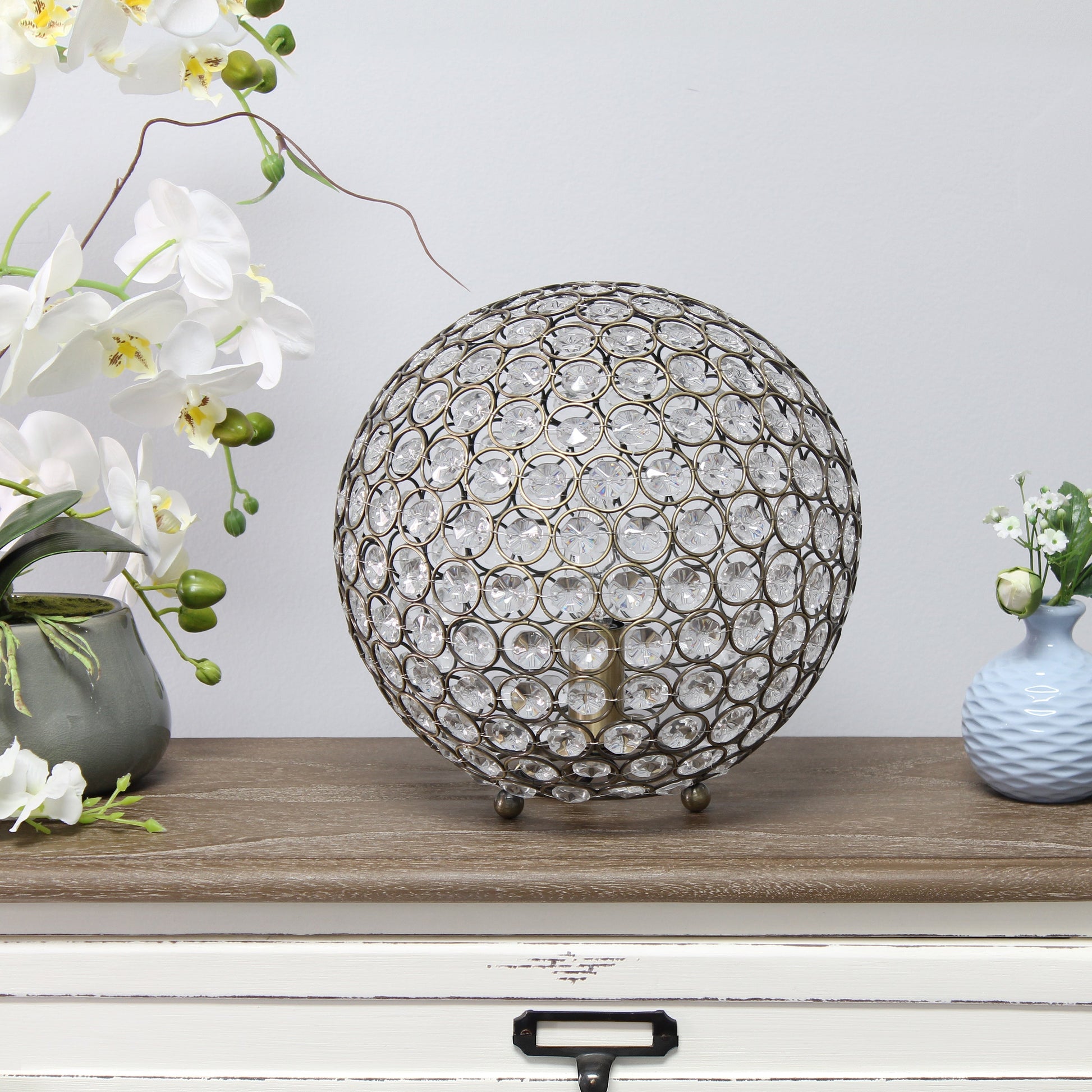 All The Rages Lalia Home 10" Antique Brass Elipse Contemporary Metal Crystal Round Sphere Glamorous Orb Table Lamp