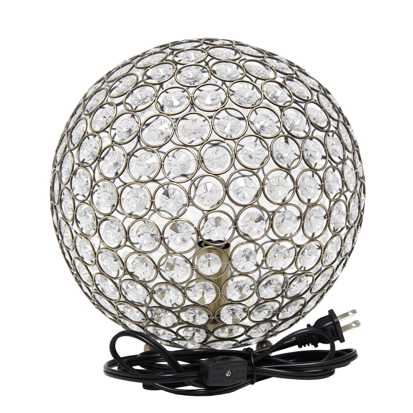 All The Rages Lalia Home 10" Antique Brass Elipse Contemporary Metal Crystal Round Sphere Glamorous Orb Table Lamp