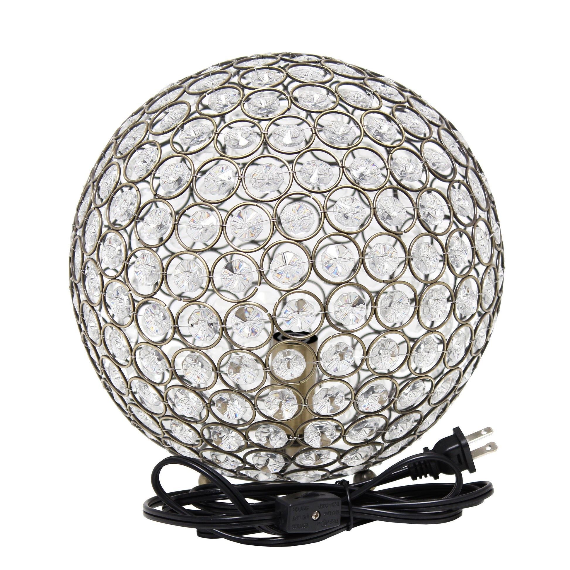 All The Rages Lalia Home 10" Antique Brass Elipse Contemporary Metal Crystal Round Sphere Glamorous Orb Table Lamp