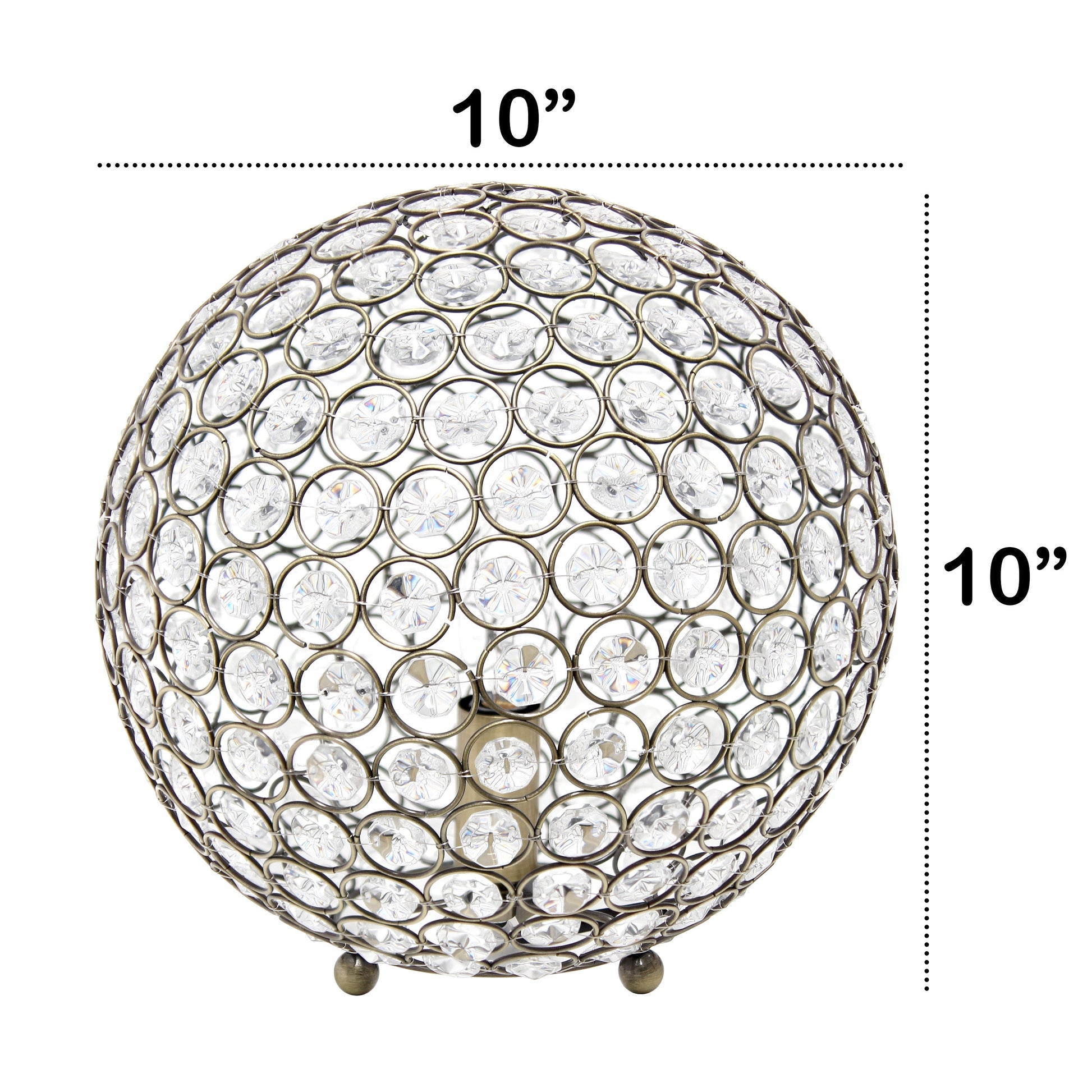 All The Rages Lalia Home 10" Antique Brass Elipse Contemporary Metal Crystal Round Sphere Glamorous Orb Table Lamp