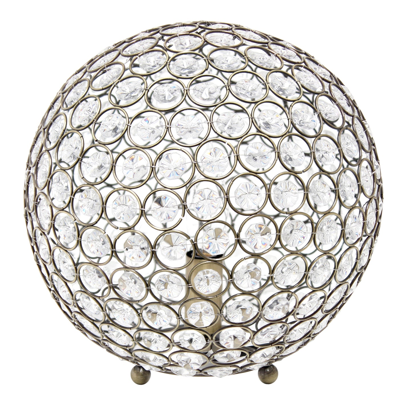 All The Rages Lalia Home 10" Antique Brass Elipse Contemporary Metal Crystal Round Sphere Glamorous Orb Table Lamp