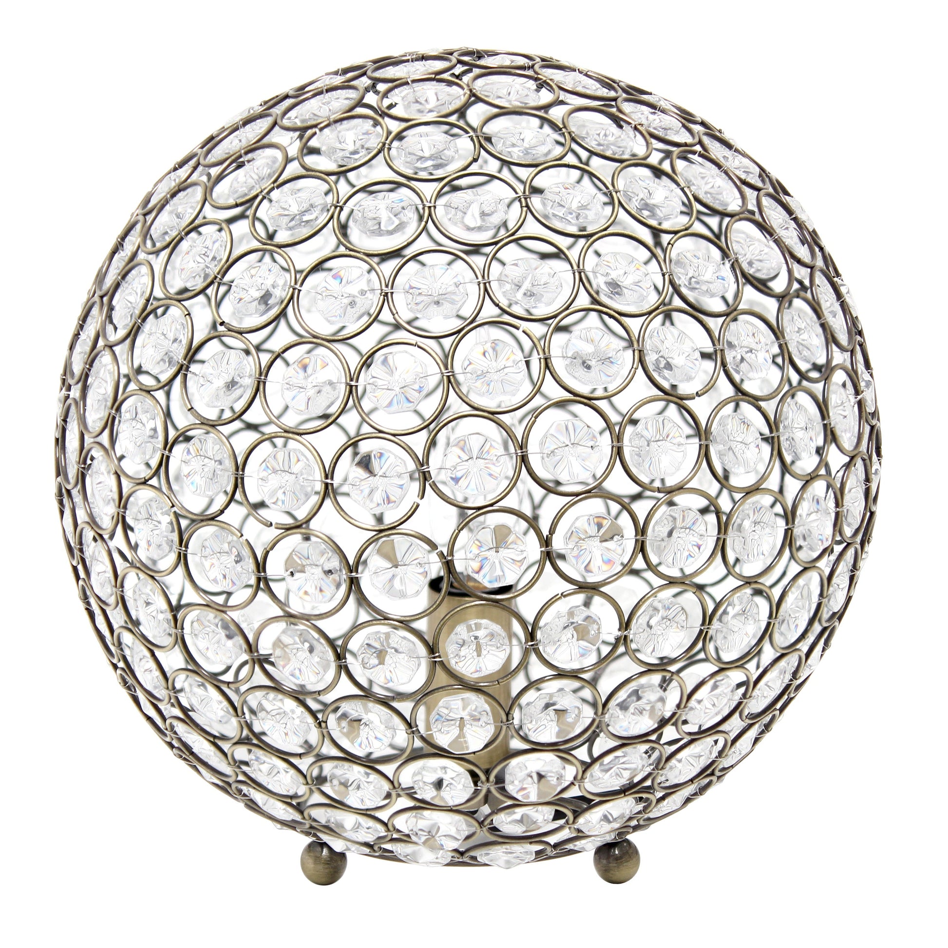 All The Rages Lalia Home 10" Antique Brass Elipse Contemporary Metal Crystal Round Sphere Glamorous Orb Table Lamp