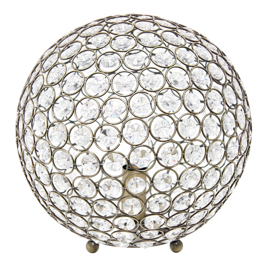 All The Rages Lalia Home 10" Antique Brass Elipse Contemporary Metal Crystal Round Sphere Glamorous Orb Table Lamp