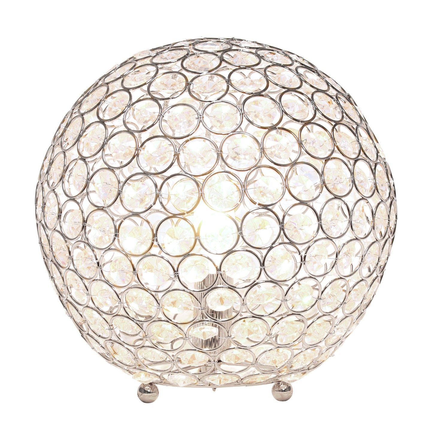 All The Rages Lalia Home 10" Chrome Elipse Contemporary Metal Crystal Round Sphere Glamorous Orb Table Lamp