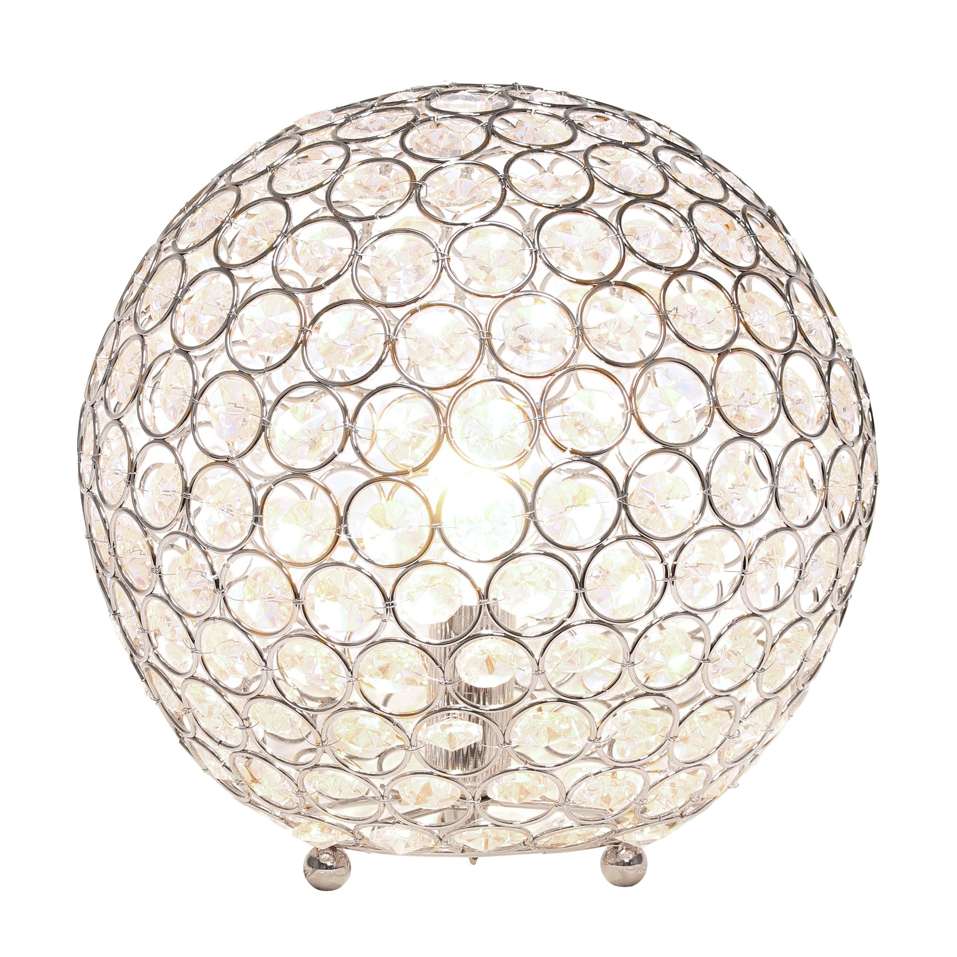 All The Rages Lalia Home 10" Chrome Elipse Contemporary Metal Crystal Round Sphere Glamorous Orb Table Lamp