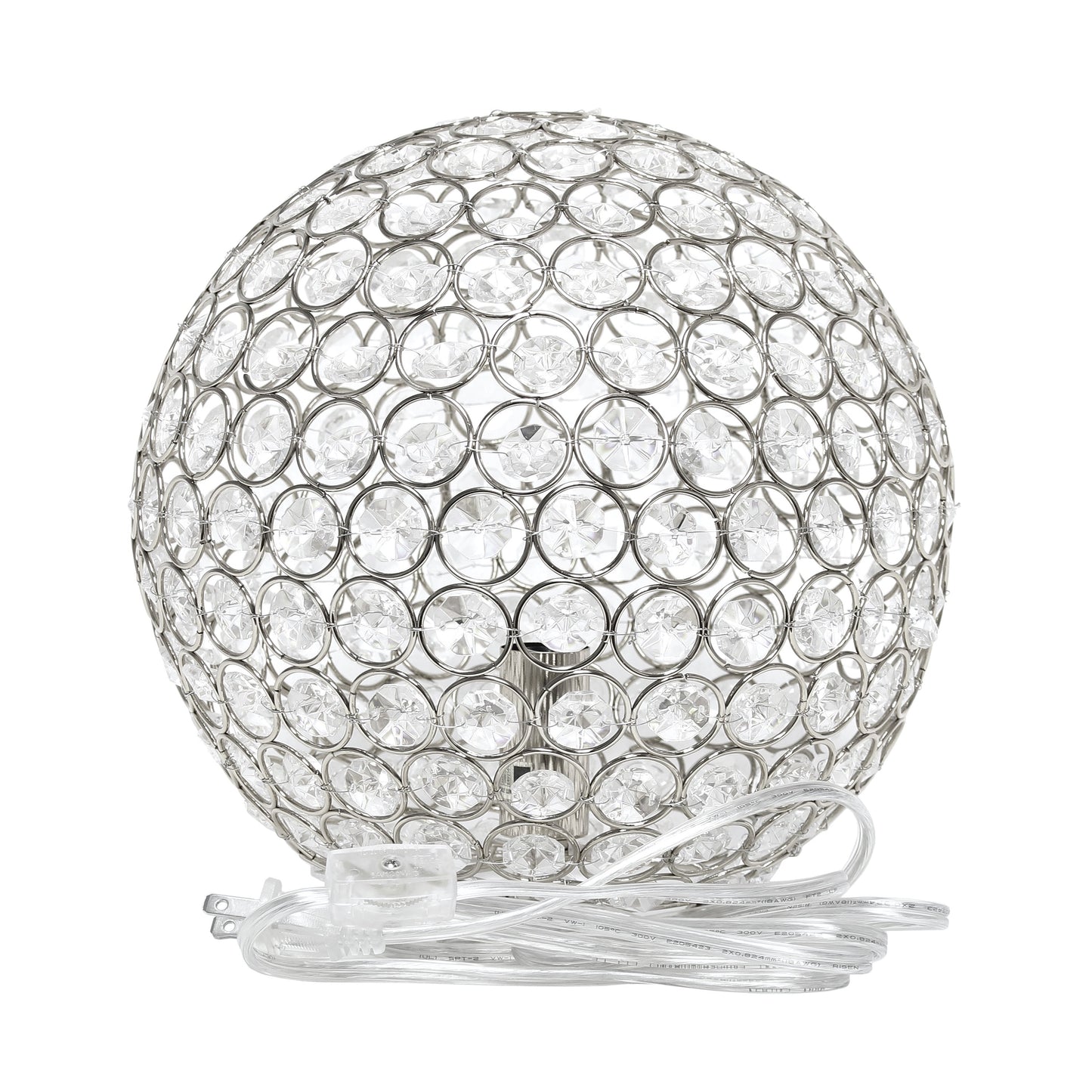 All The Rages Lalia Home 10" Chrome Elipse Contemporary Metal Crystal Round Sphere Glamorous Orb Table Lamp