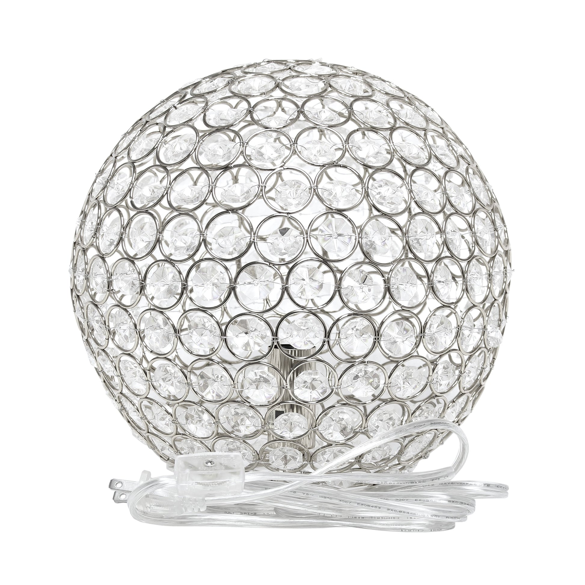 All The Rages Lalia Home 10" Chrome Elipse Contemporary Metal Crystal Round Sphere Glamorous Orb Table Lamp