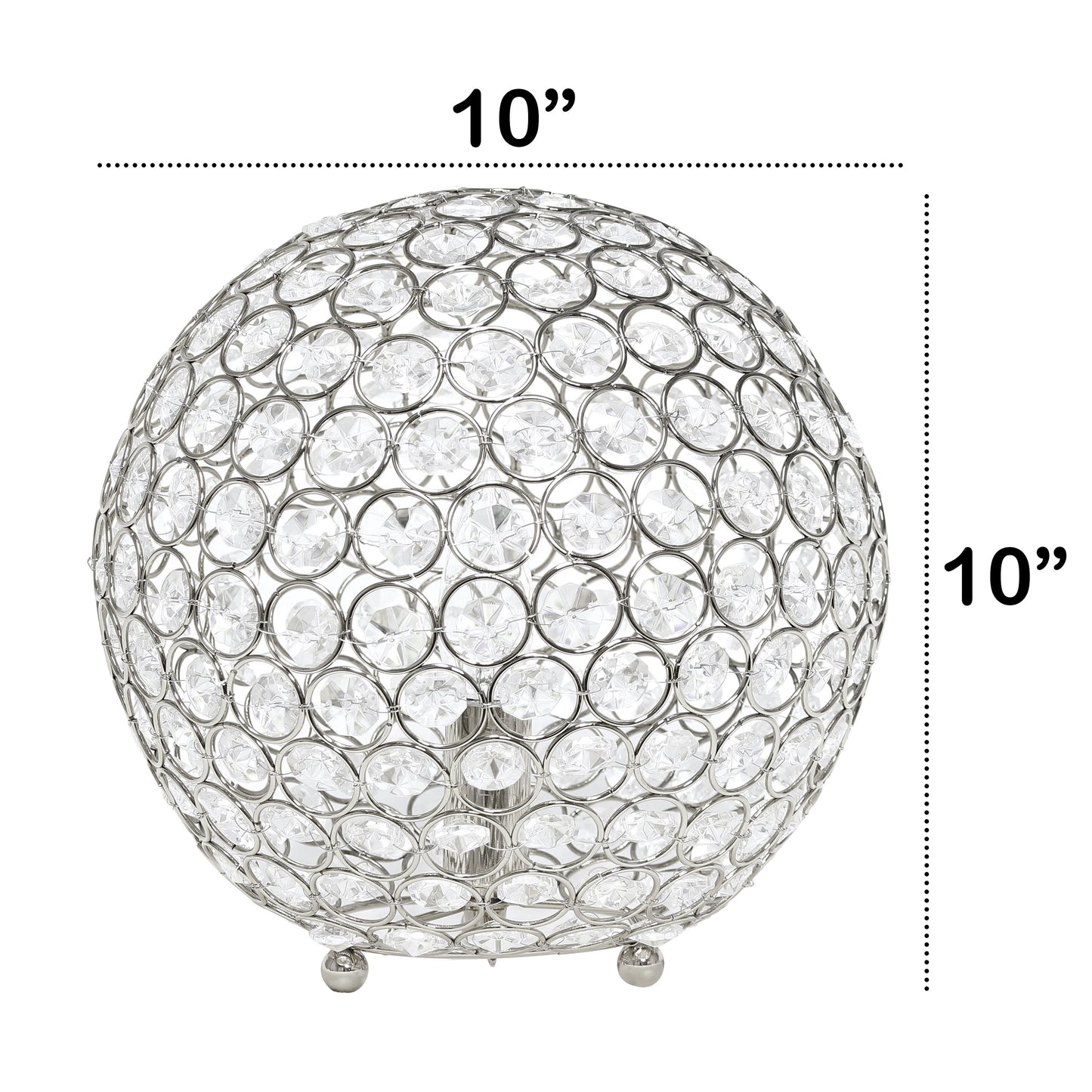 All The Rages Lalia Home 10" Chrome Elipse Contemporary Metal Crystal Round Sphere Glamorous Orb Table Lamp