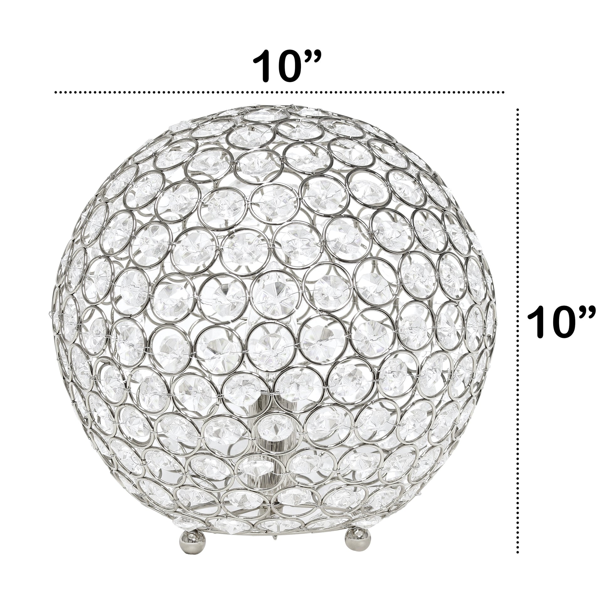 All The Rages Lalia Home 10" Chrome Elipse Contemporary Metal Crystal Round Sphere Glamorous Orb Table Lamp