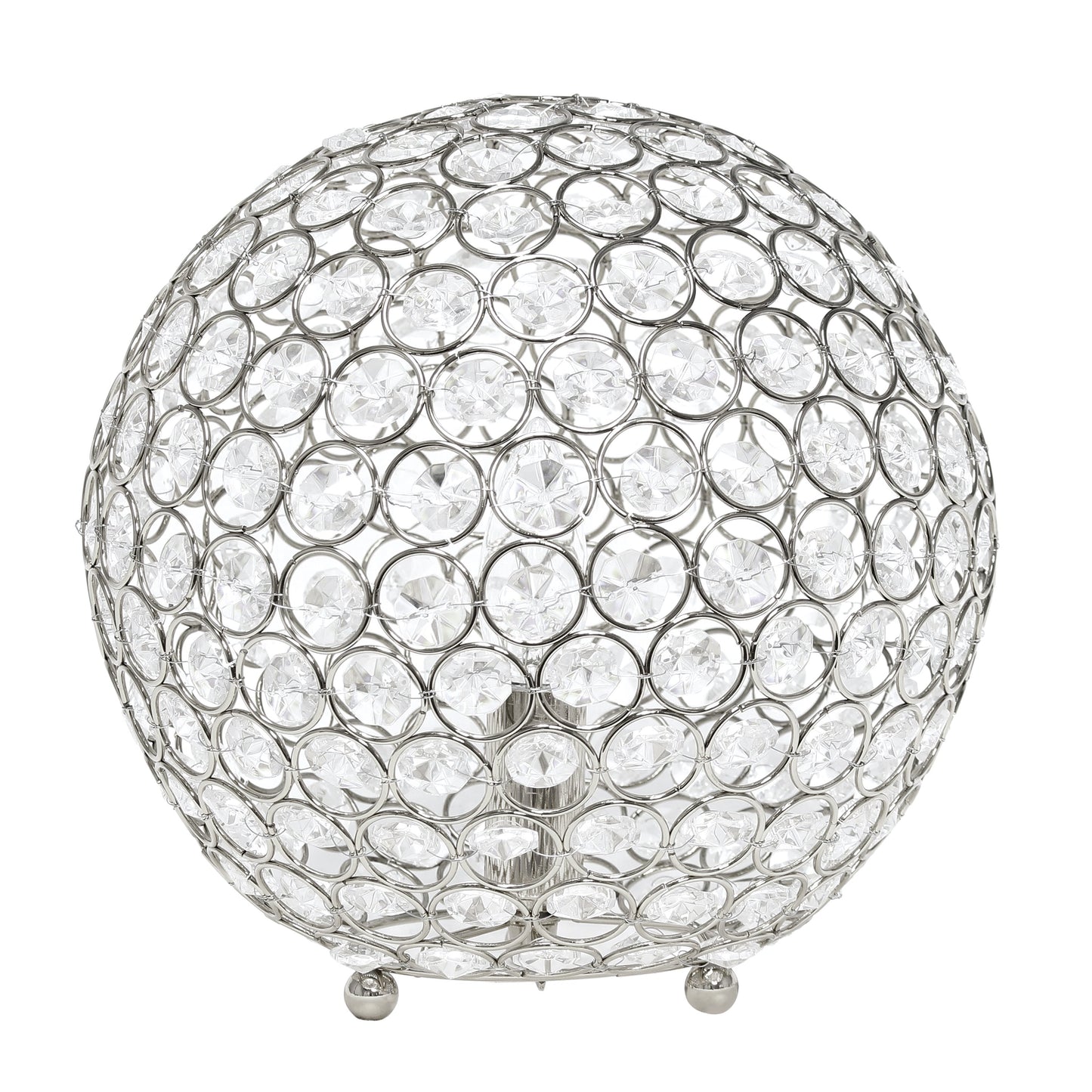 All The Rages Lalia Home 10" Chrome Elipse Contemporary Metal Crystal Round Sphere Glamorous Orb Table Lamp