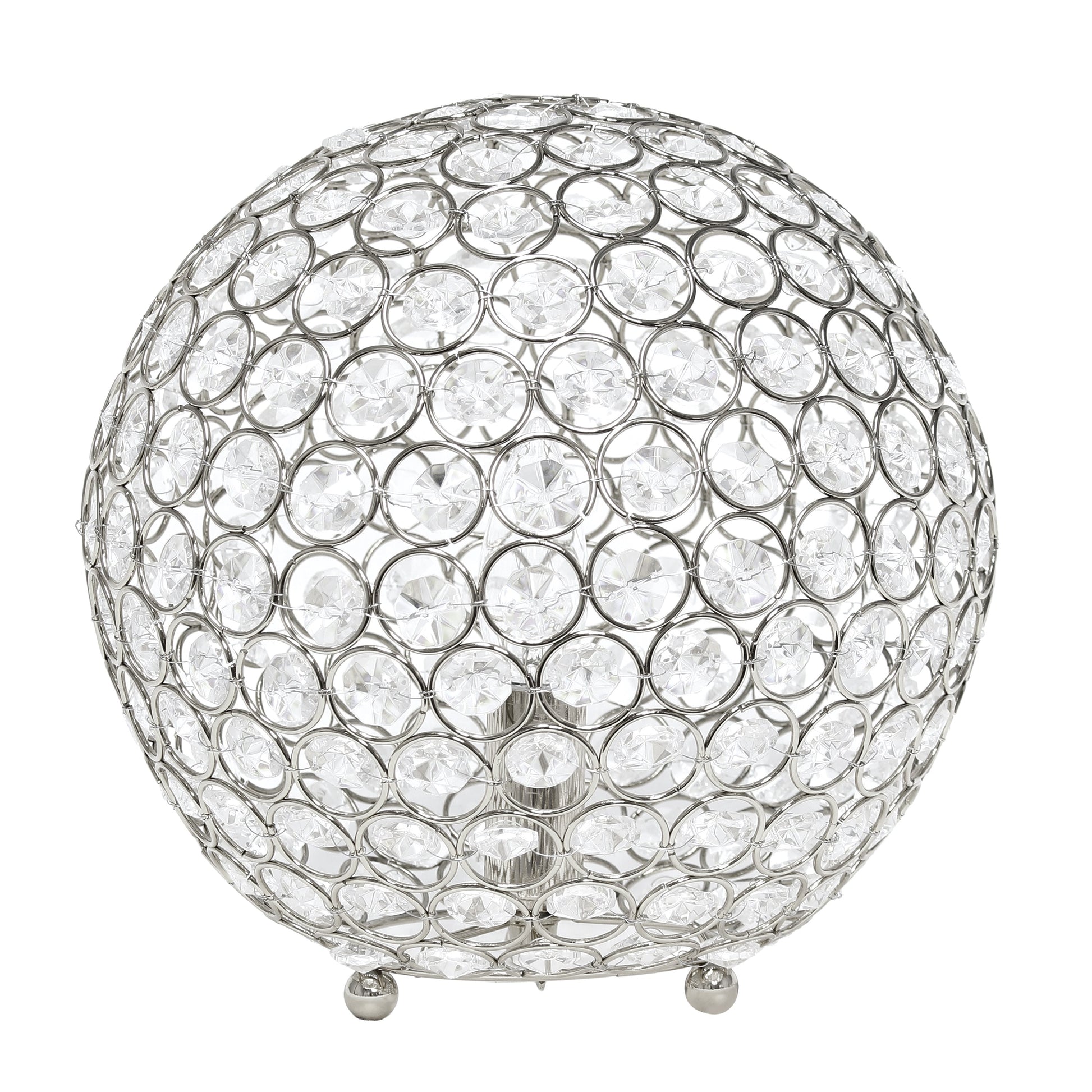 All The Rages Lalia Home 10" Chrome Elipse Contemporary Metal Crystal Round Sphere Glamorous Orb Table Lamp