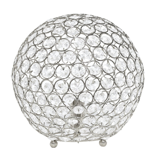 All The Rages Lalia Home 10" Chrome Elipse Contemporary Metal Crystal Round Sphere Glamorous Orb Table Lamp