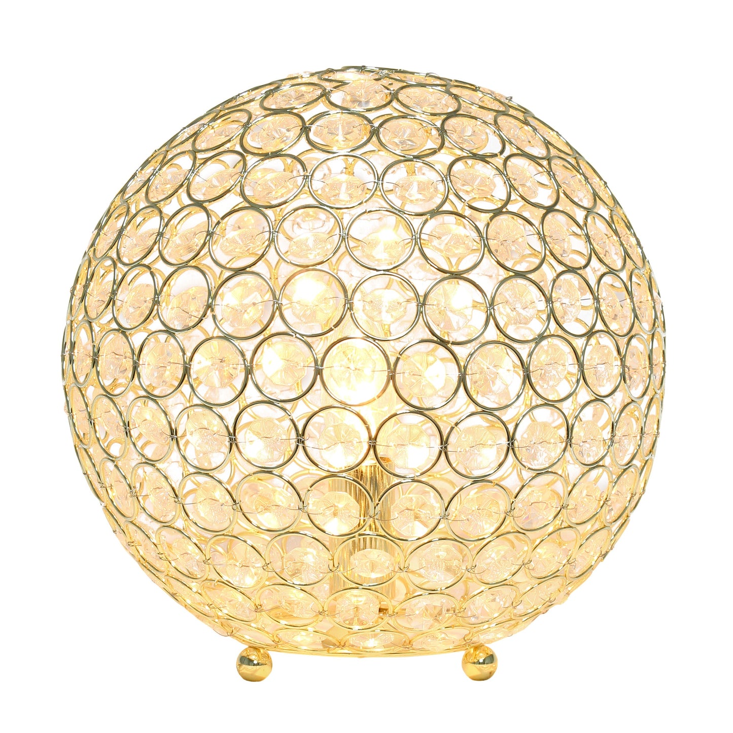 All The Rages Lalia Home 10" Gold Elipse Contemporary Metal Crystal Round Sphere Glamorous Orb Table Lamp
