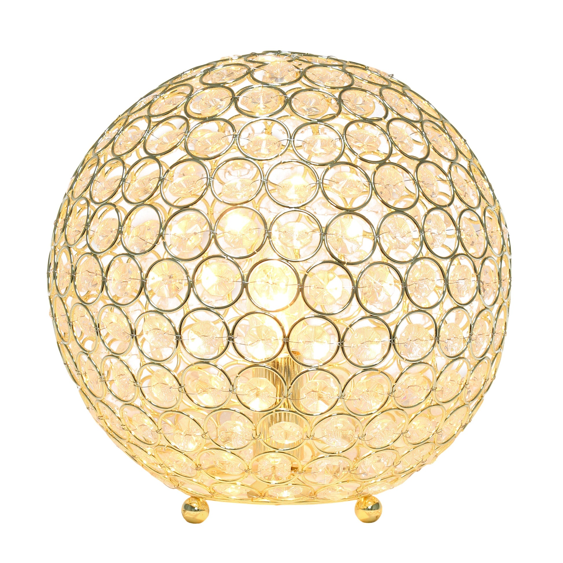 All The Rages Lalia Home 10" Gold Elipse Contemporary Metal Crystal Round Sphere Glamorous Orb Table Lamp