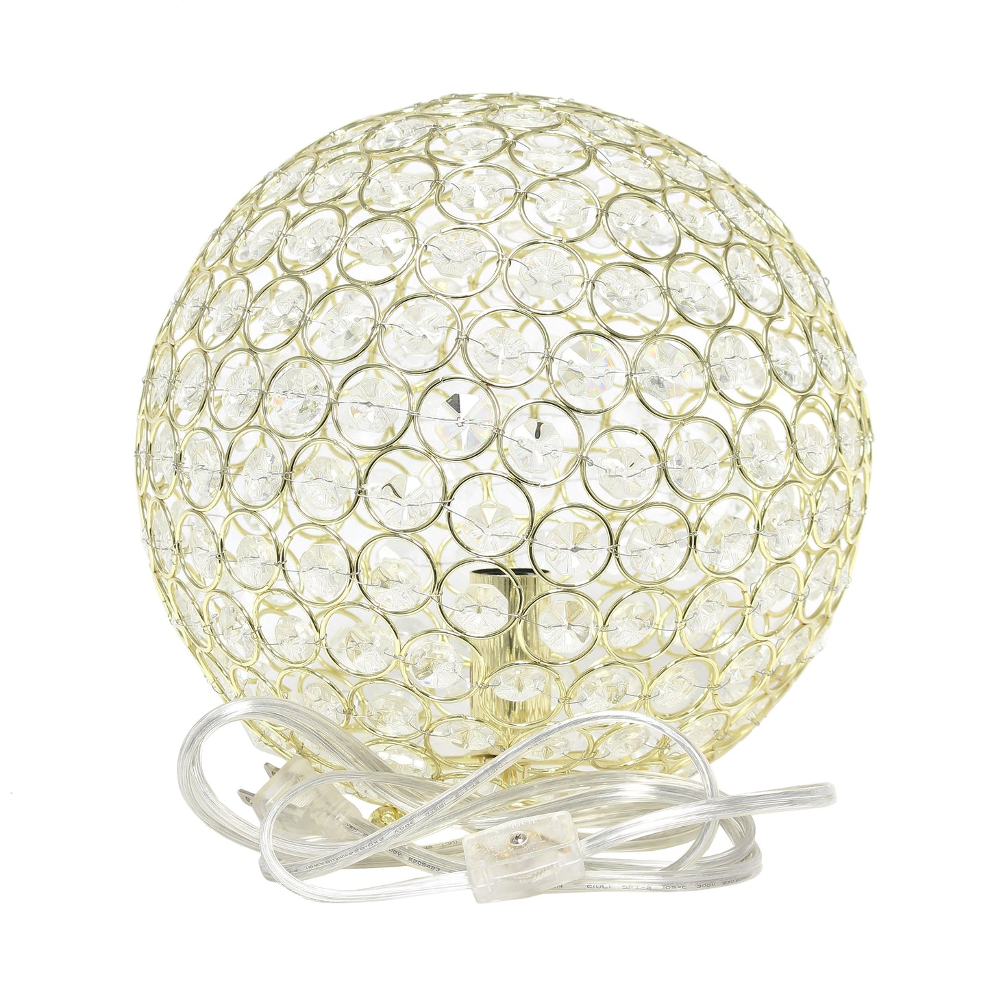All The Rages Lalia Home 10" Gold Elipse Contemporary Metal Crystal Round Sphere Glamorous Orb Table Lamp