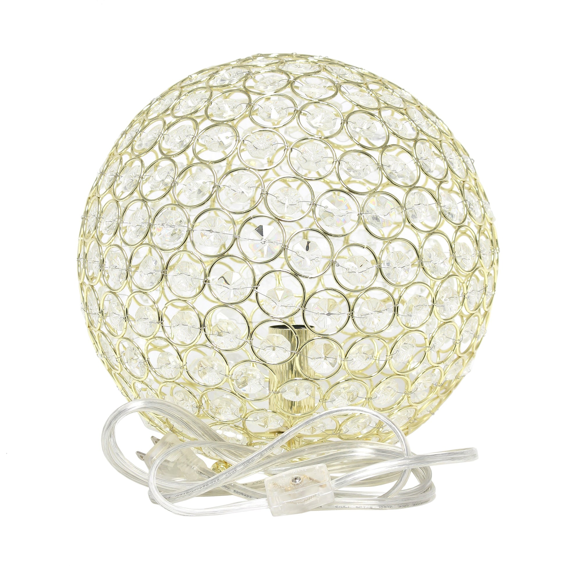 All The Rages Lalia Home 10" Gold Elipse Contemporary Metal Crystal Round Sphere Glamorous Orb Table Lamp