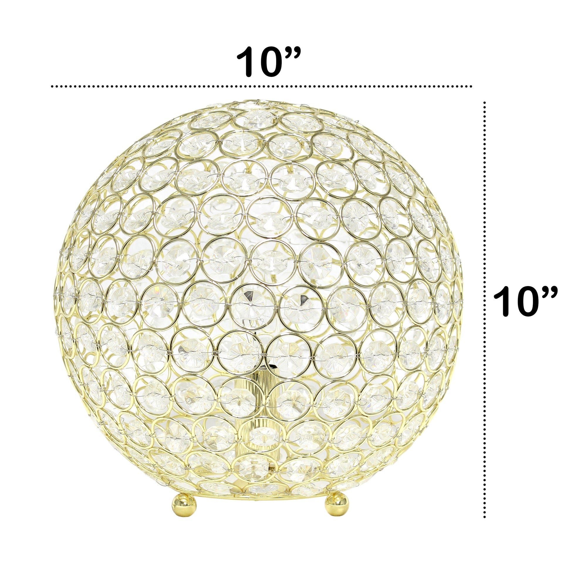 All The Rages Lalia Home 10" Gold Elipse Contemporary Metal Crystal Round Sphere Glamorous Orb Table Lamp