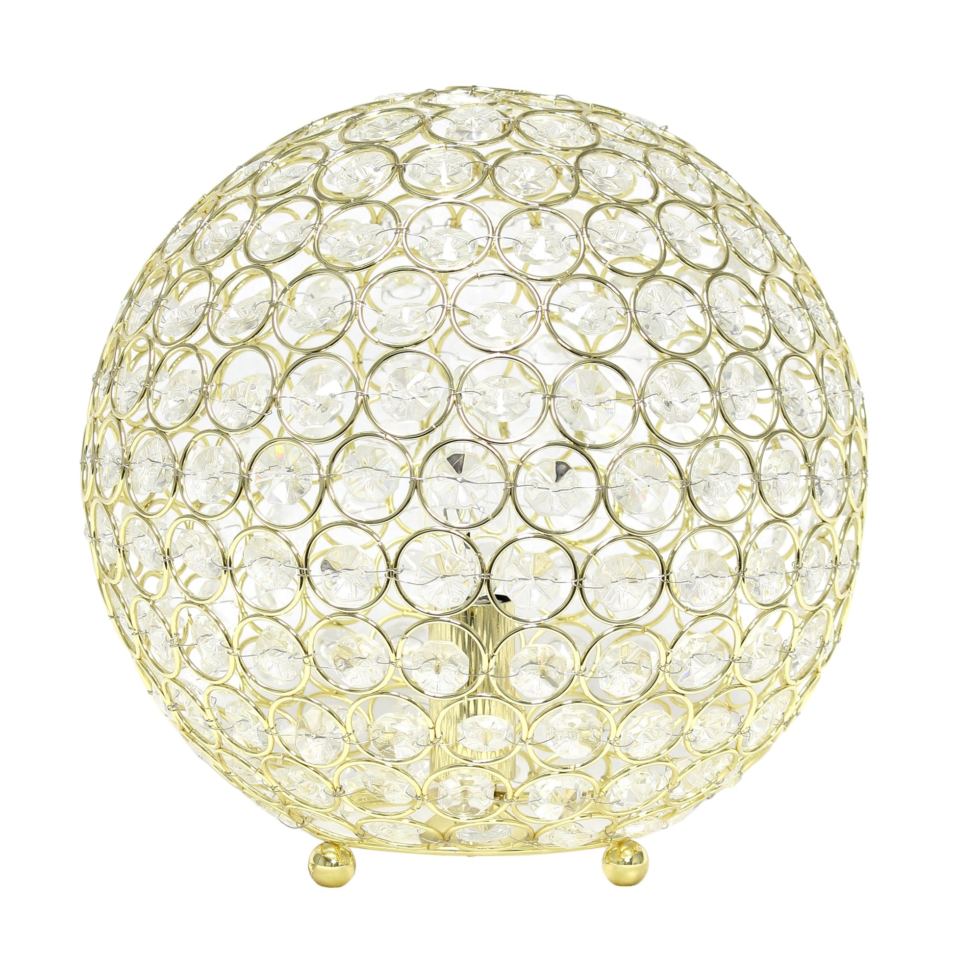 All The Rages Lalia Home 10" Gold Elipse Contemporary Metal Crystal Round Sphere Glamorous Orb Table Lamp
