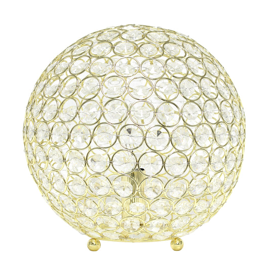All The Rages Lalia Home 10" Gold Elipse Contemporary Metal Crystal Round Sphere Glamorous Orb Table Lamp