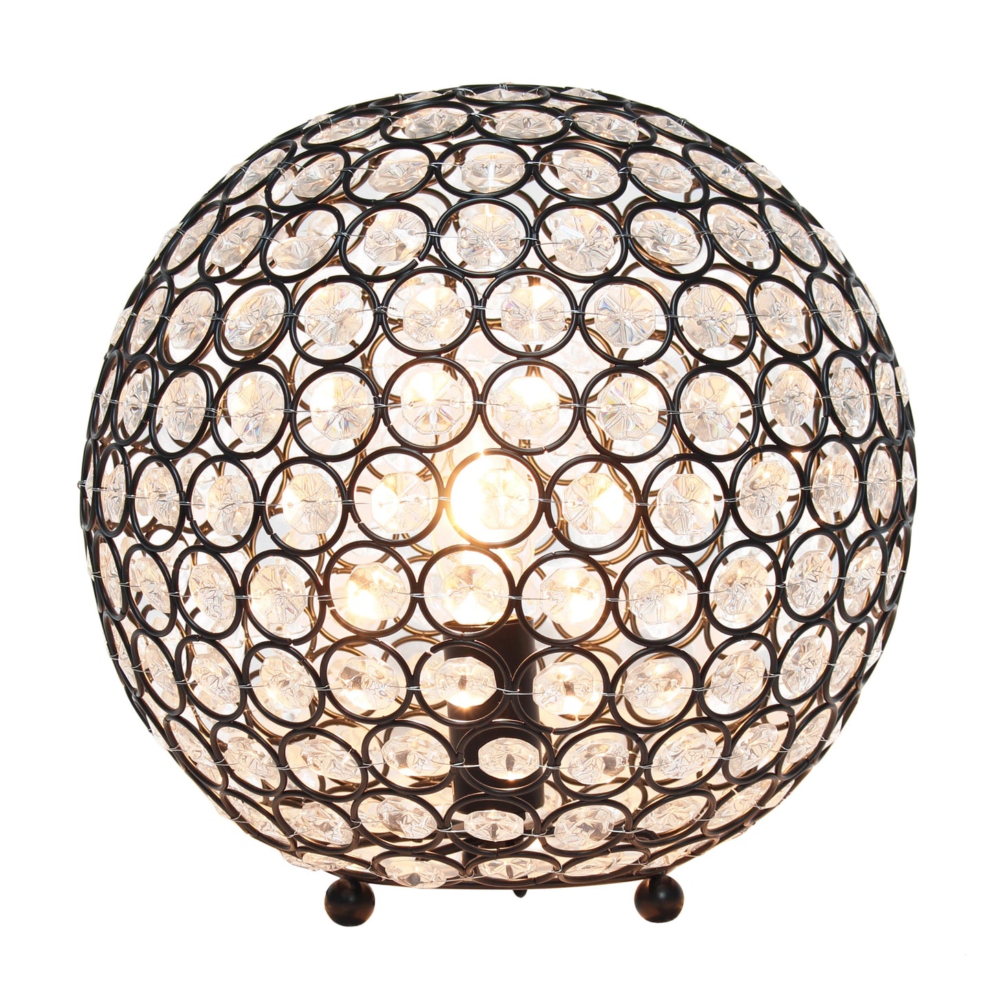 All The Rages Lalia Home 10" Restoration Bronze Elipse Contemporary Metal Crystal Round Sphere Glamorous Orb Table Lamp