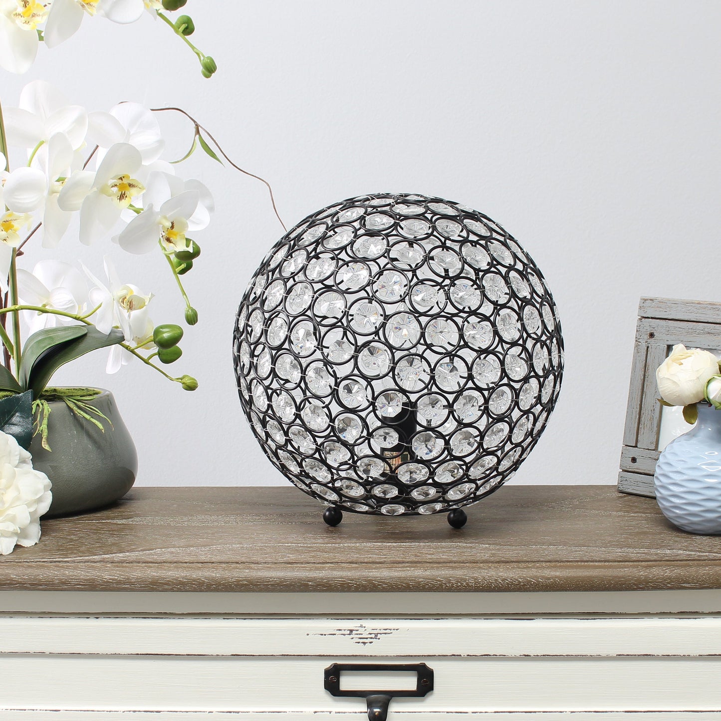 All The Rages Lalia Home 10" Restoration Bronze Elipse Contemporary Metal Crystal Round Sphere Glamorous Orb Table Lamp