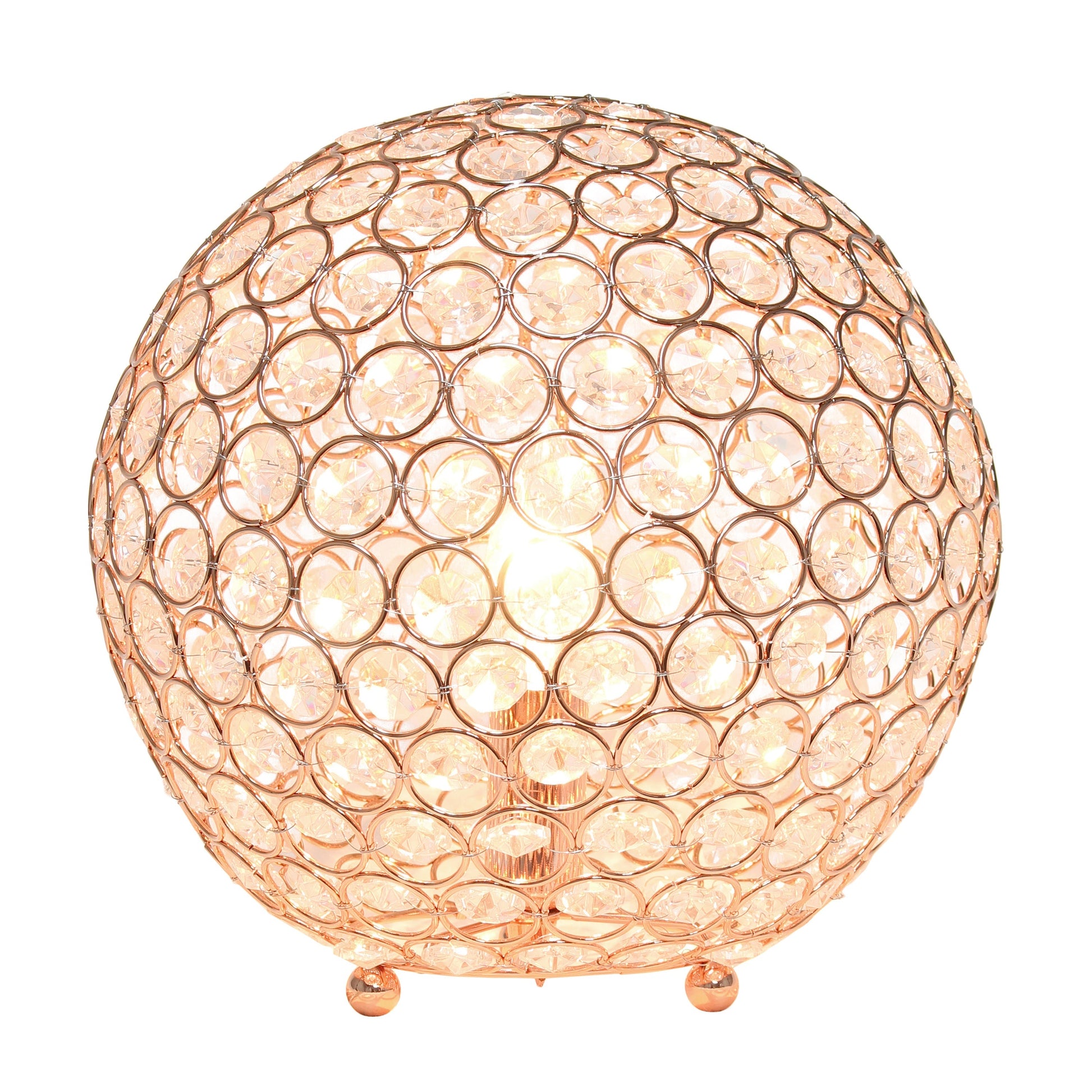All The Rages Lalia Home 10" Rose Gold Elipse Contemporary Metal Crystal Round Sphere Glamorous Orb Table Lamp