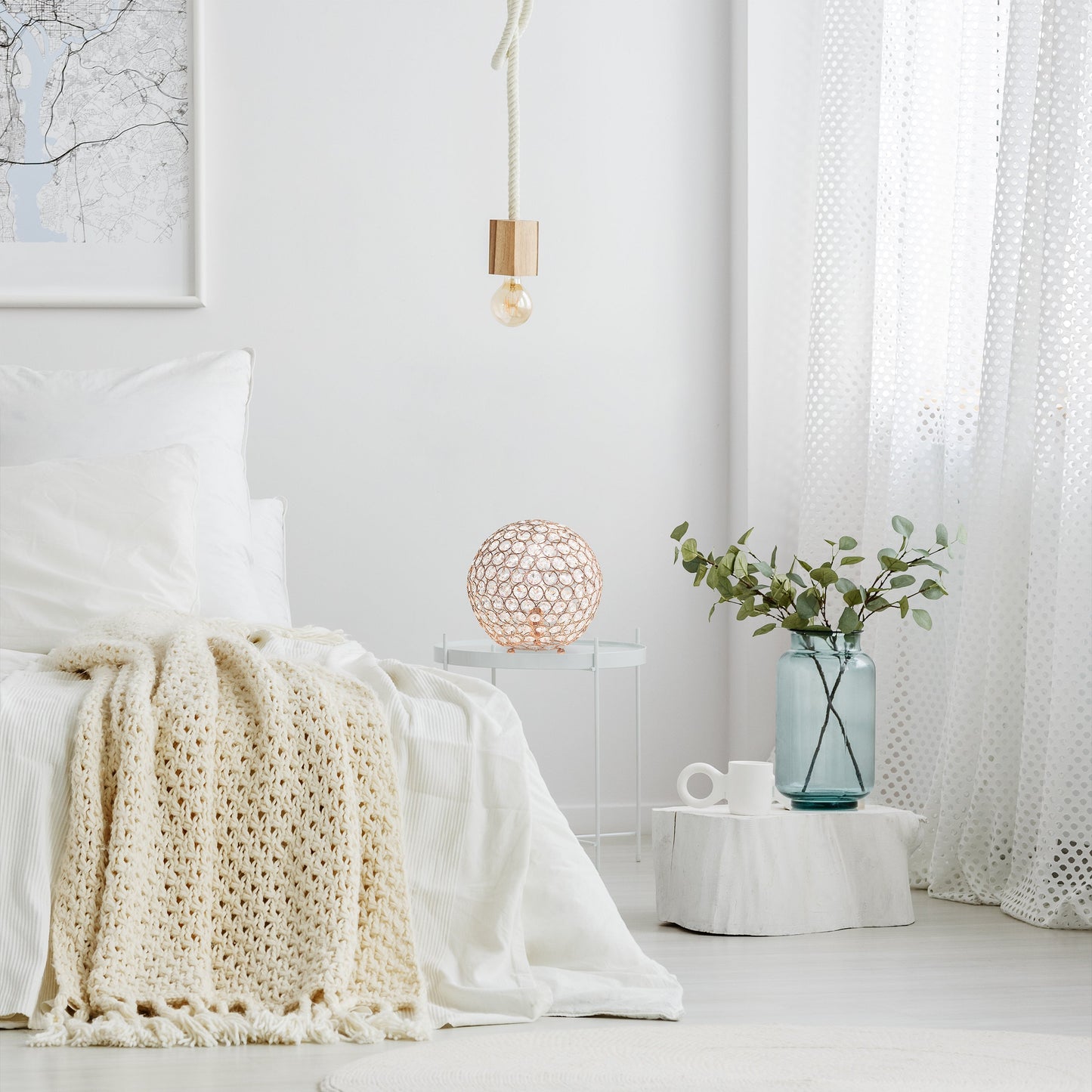 All The Rages Lalia Home 10" Rose Gold Elipse Contemporary Metal Crystal Round Sphere Glamorous Orb Table Lamp