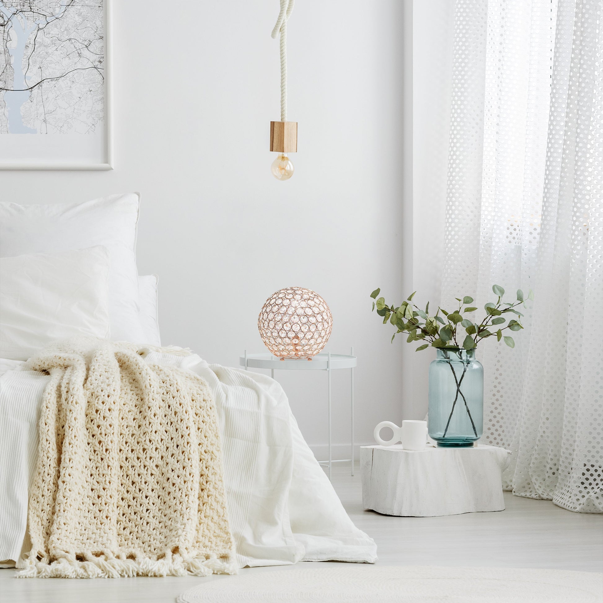 All The Rages Lalia Home 10" Rose Gold Elipse Contemporary Metal Crystal Round Sphere Glamorous Orb Table Lamp