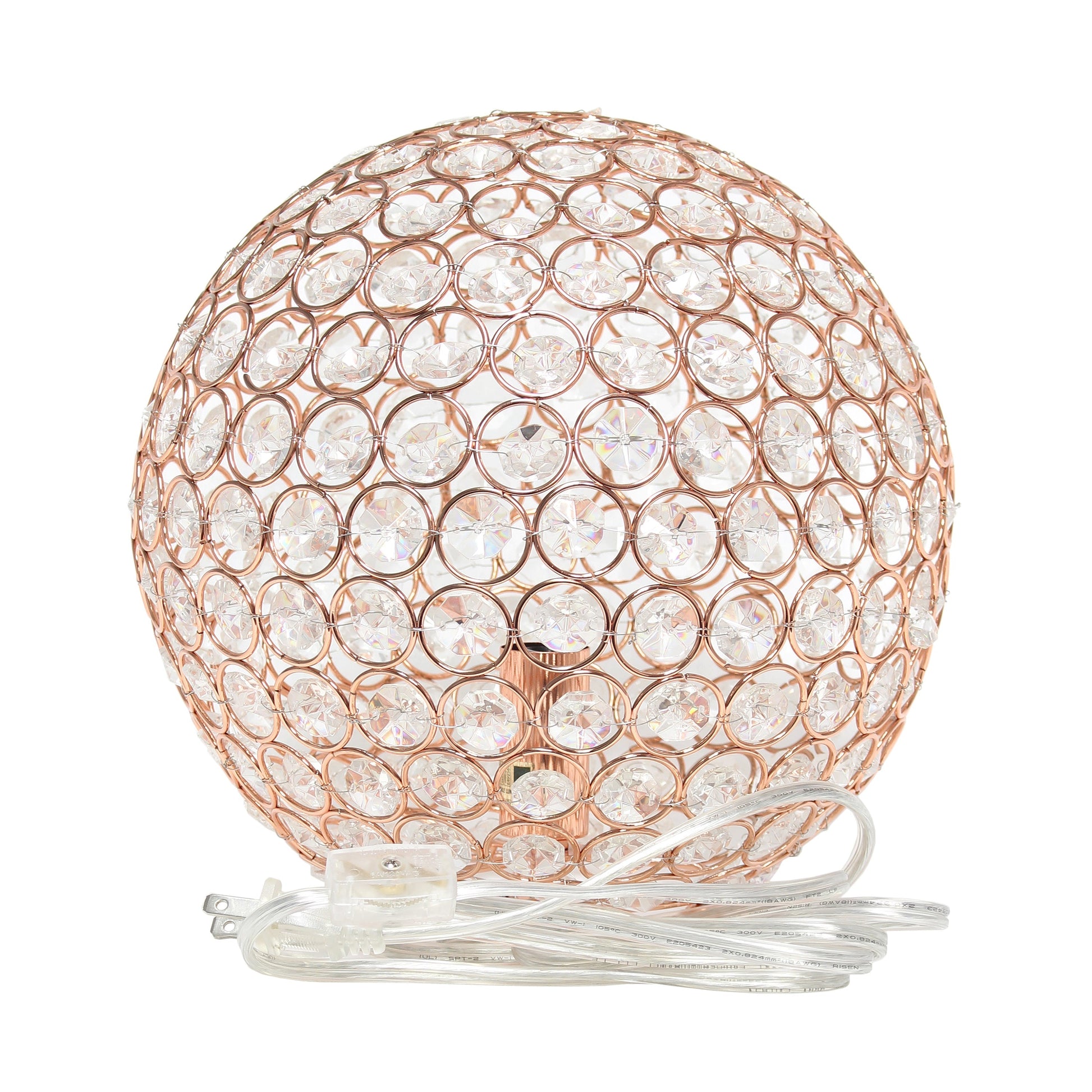 All The Rages Lalia Home 10" Rose Gold Elipse Contemporary Metal Crystal Round Sphere Glamorous Orb Table Lamp