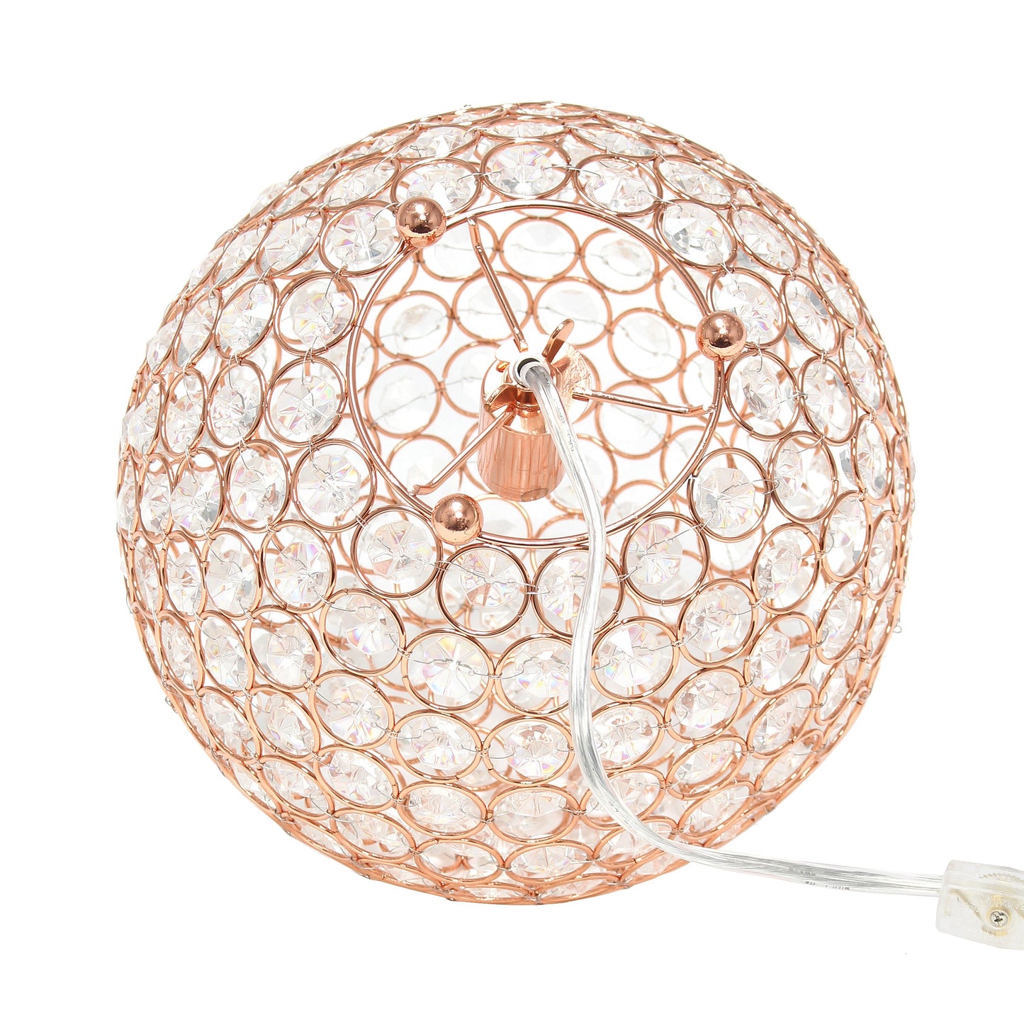 All The Rages Lalia Home 10" Rose Gold Elipse Contemporary Metal Crystal Round Sphere Glamorous Orb Table Lamp