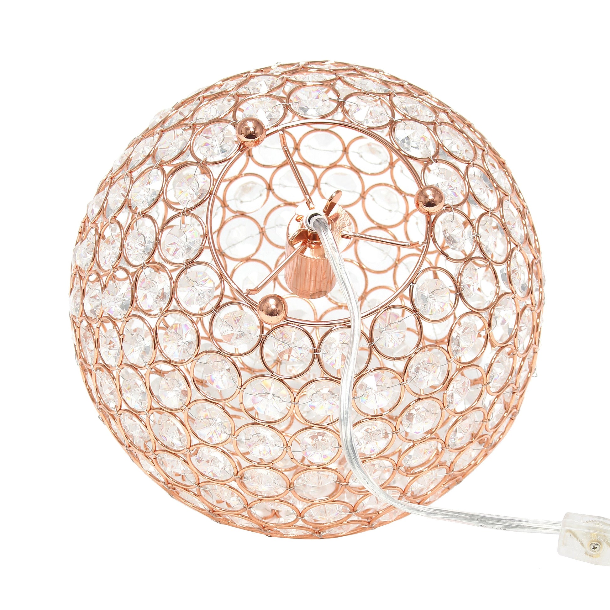 All The Rages Lalia Home 10" Rose Gold Elipse Contemporary Metal Crystal Round Sphere Glamorous Orb Table Lamp