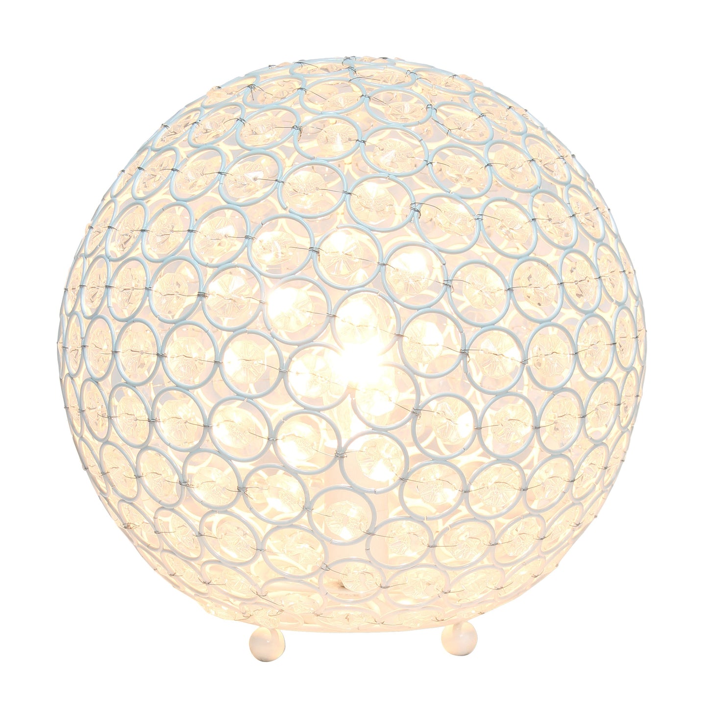 All The Rages Lalia Home 10" White Elipse Contemporary Metal Crystal Round Sphere Glamorous Orb Table Lamp
