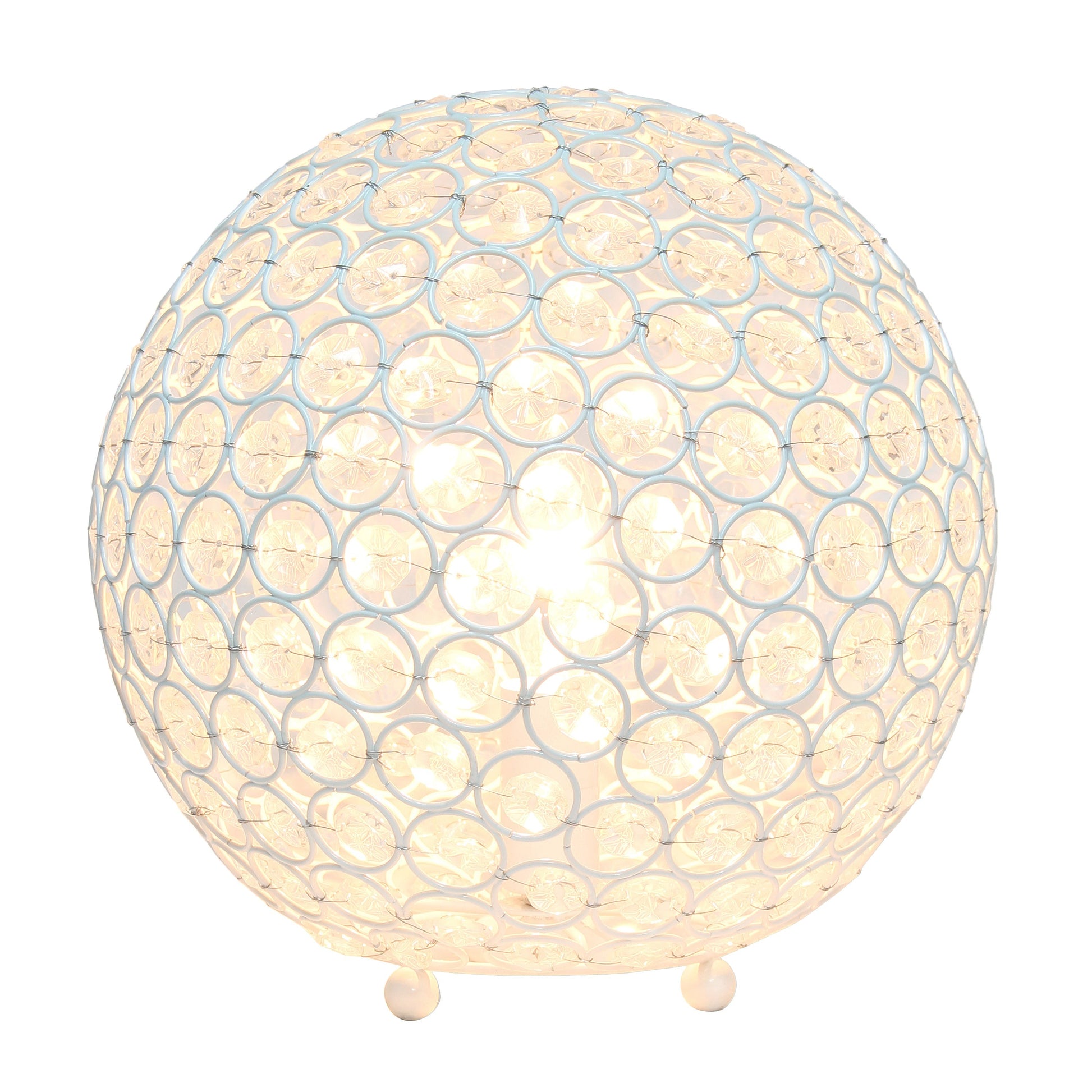 All The Rages Lalia Home 10" White Elipse Contemporary Metal Crystal Round Sphere Glamorous Orb Table Lamp