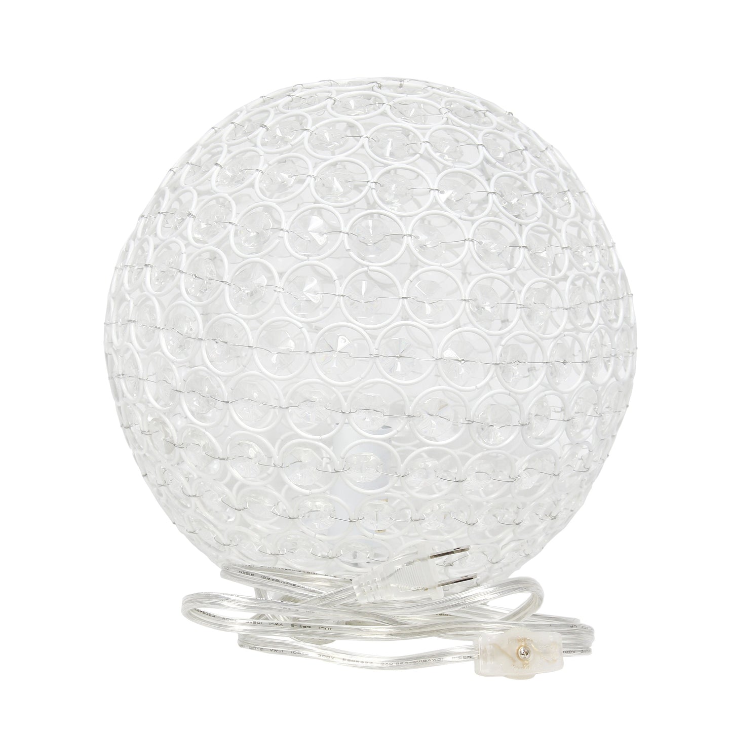 All The Rages Lalia Home 10" White Elipse Contemporary Metal Crystal Round Sphere Glamorous Orb Table Lamp