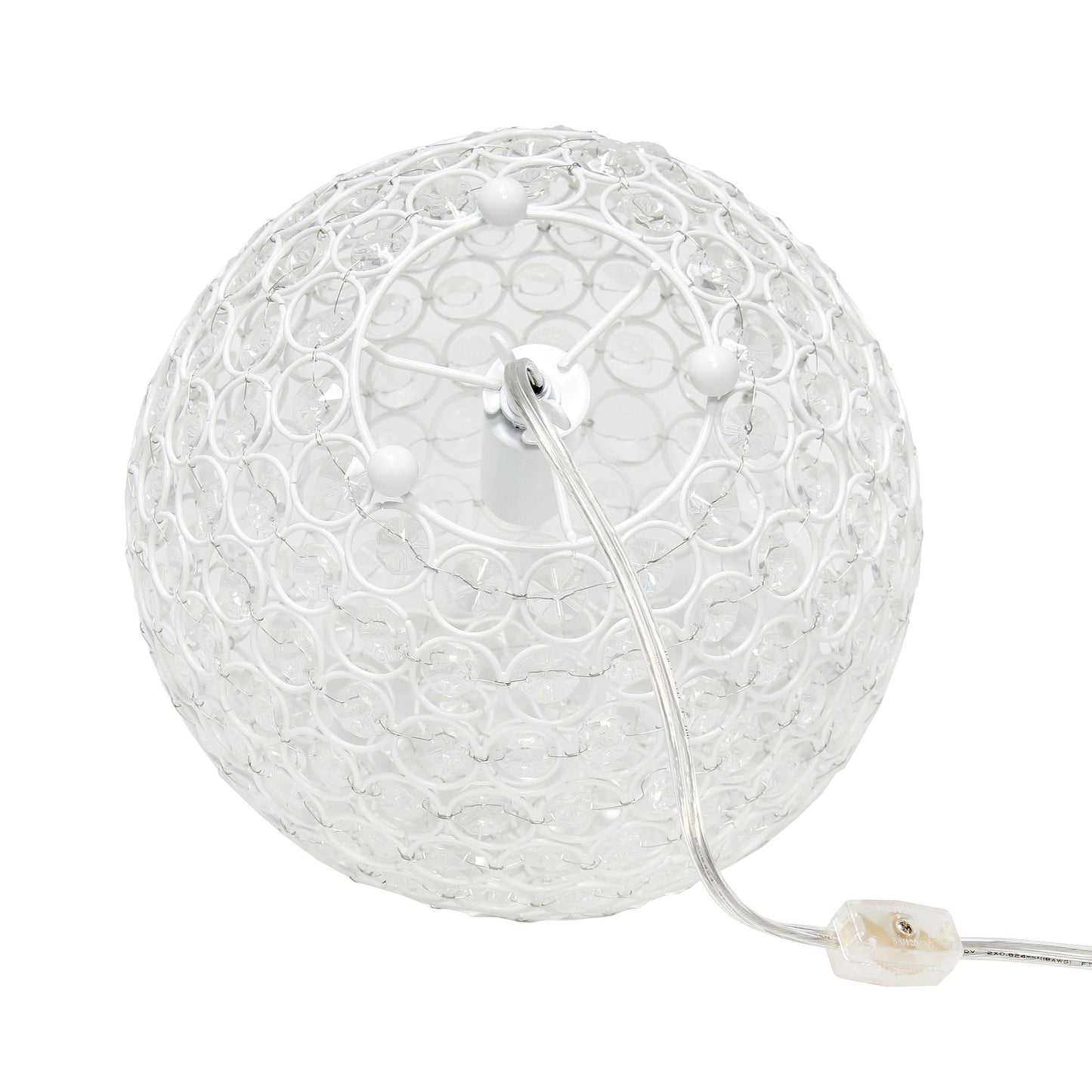 All The Rages Lalia Home 10" White Elipse Contemporary Metal Crystal Round Sphere Glamorous Orb Table Lamp