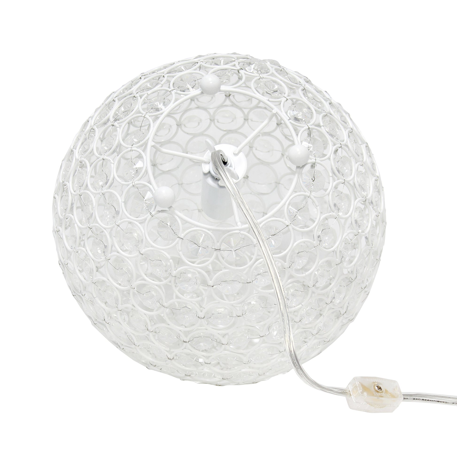 All The Rages Lalia Home 10" White Elipse Contemporary Metal Crystal Round Sphere Glamorous Orb Table Lamp